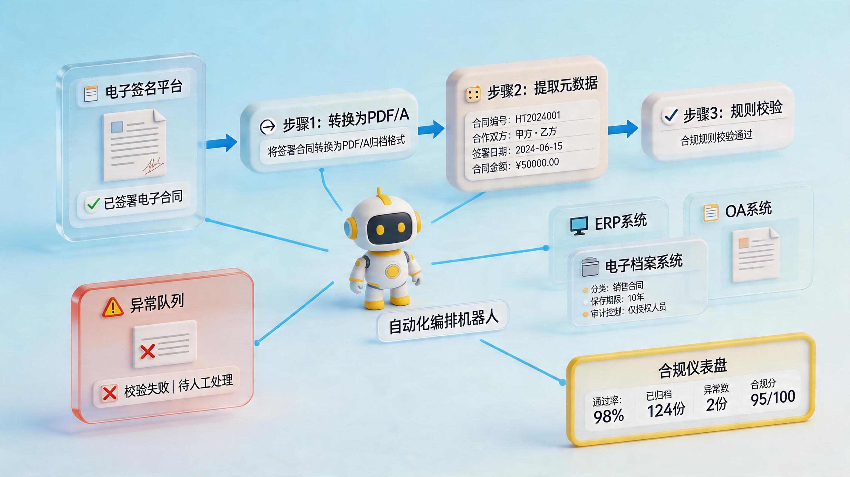 电子签章合同签署后如何自动归档到档案系统？流程要点与Agent落地_主图