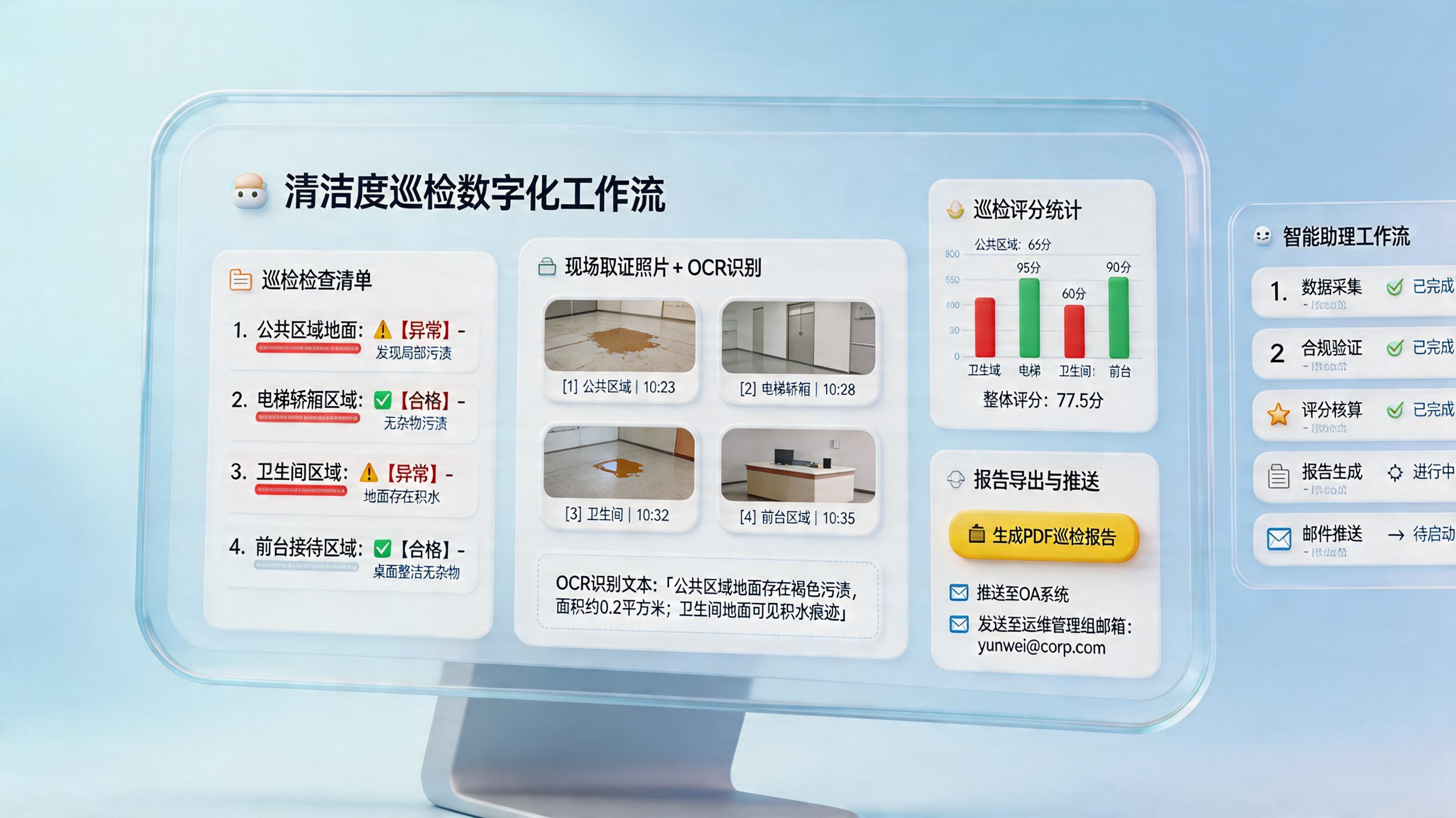 保洁巡检记录如何自动填报并生成报告？实在Agent一键闭环_主图
