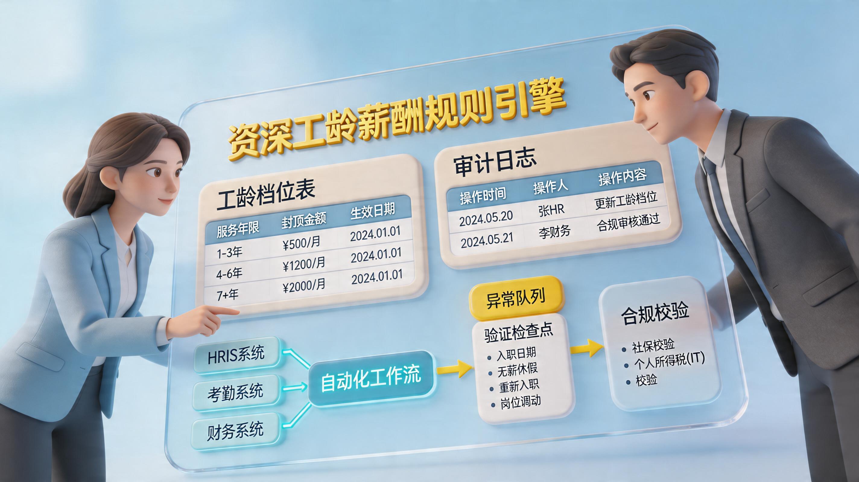 员工工龄工资如何自动计算调整？薪酬规则自动化落地_主图