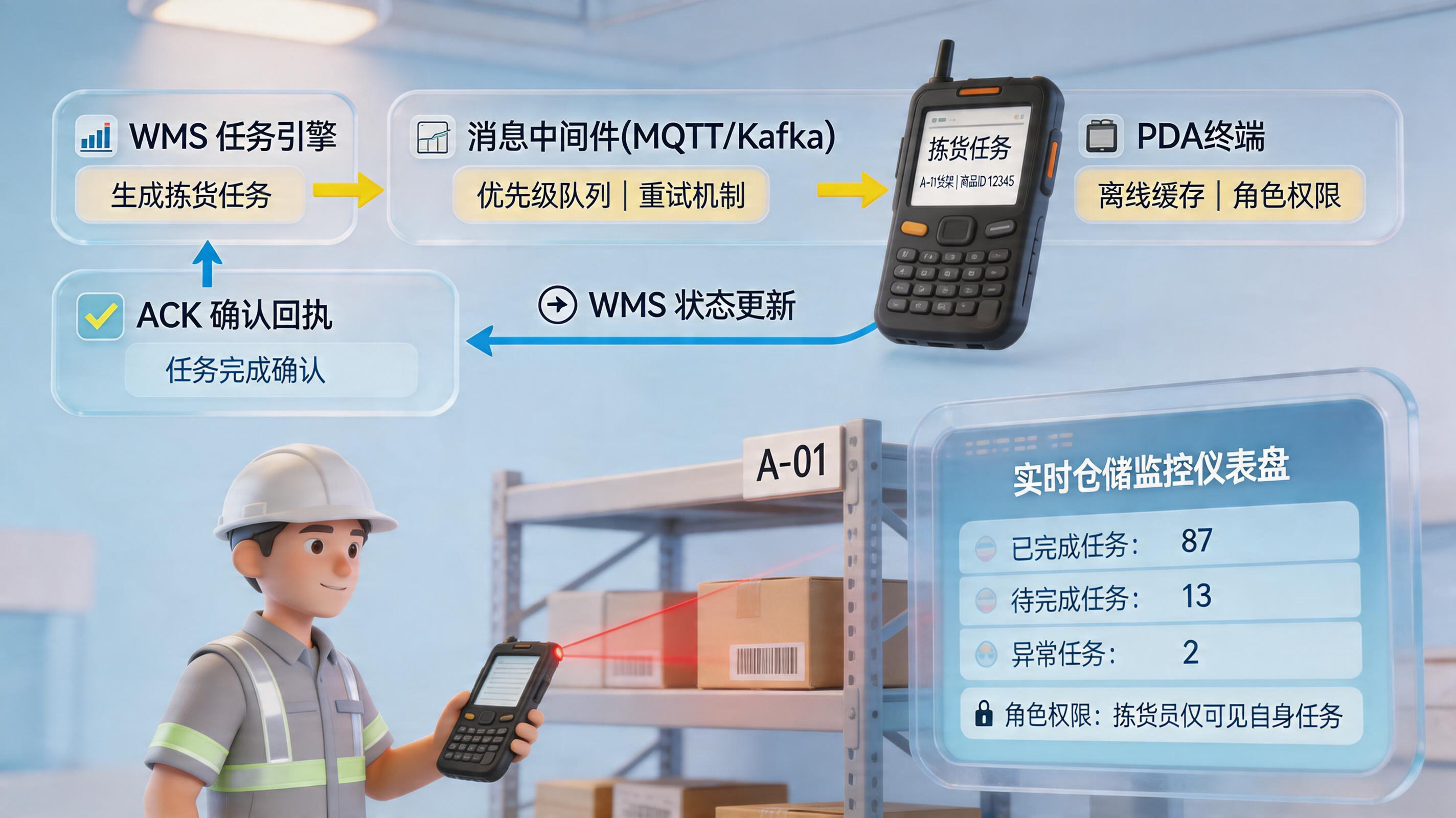WMS拣货任务怎么自动推送到员工PDA？流程设计与落地要点_主图