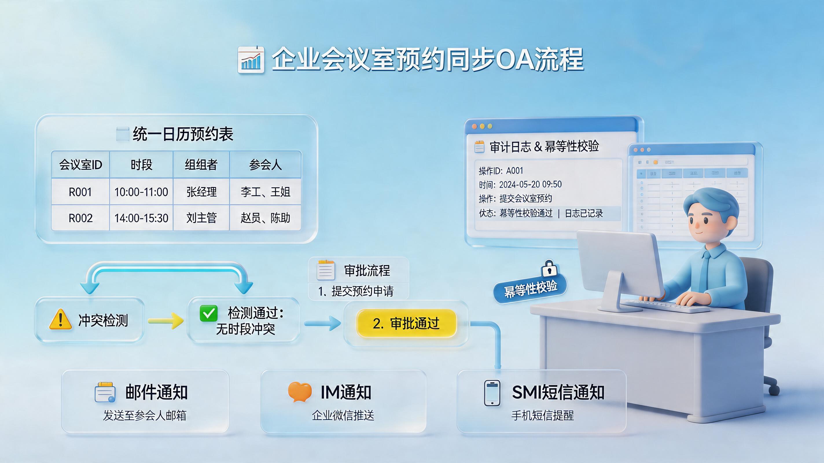 会议室预约如何自动同步到OA并通知？自动化闭环方案_主图