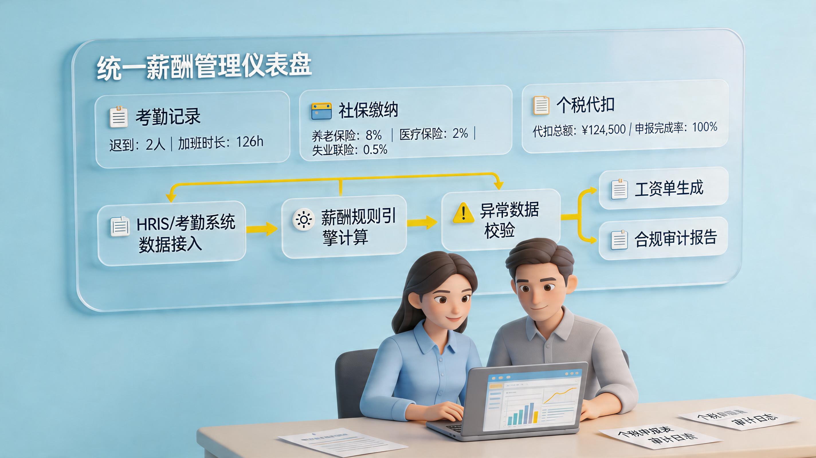 薪资核算（考勤+社保+个税）怎么用实在Agent自动计算？从数据到发放闭环_主图