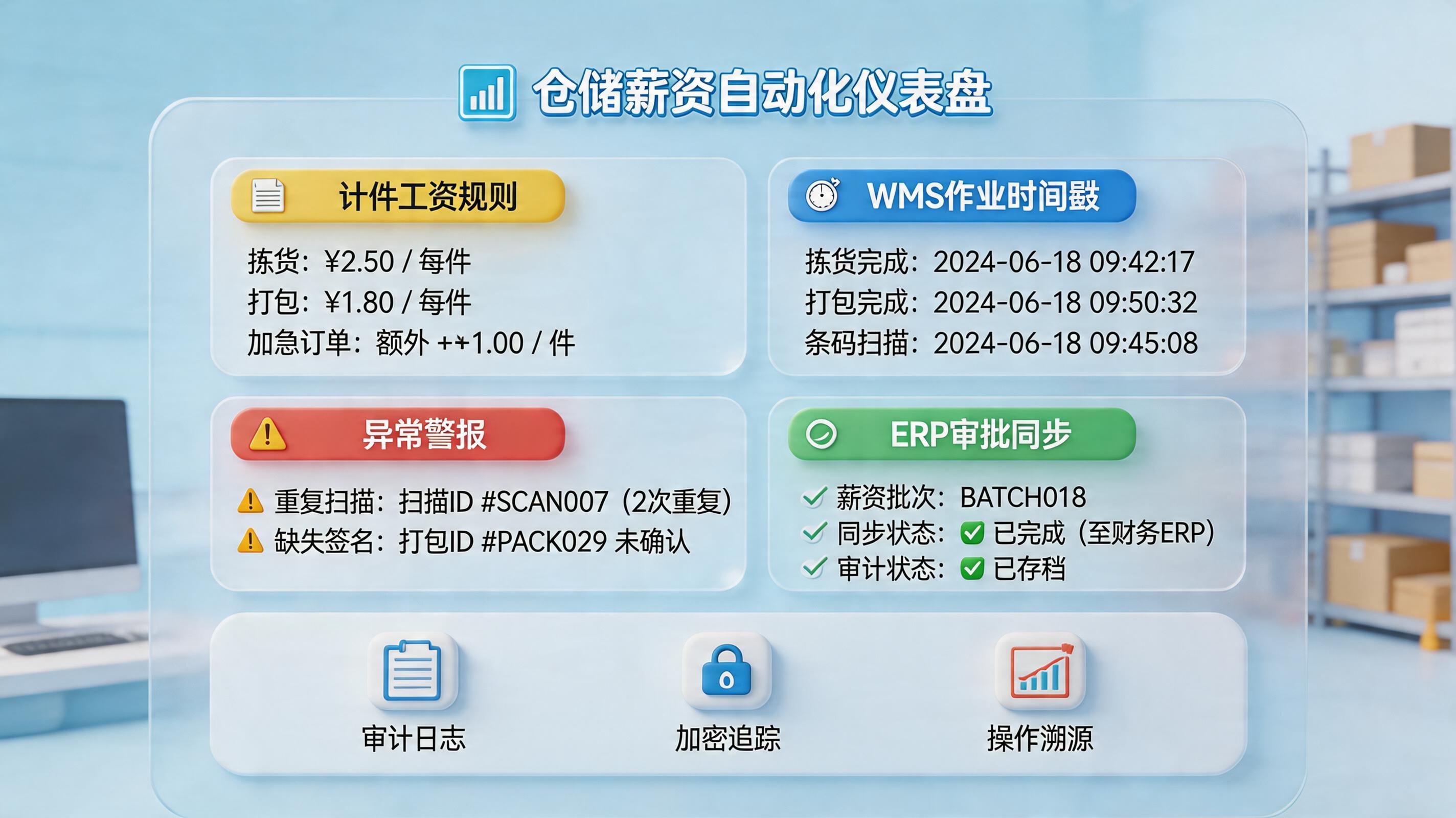仓库作业人员计件工资如何自动核算？从数据采集到对账闭环_主图