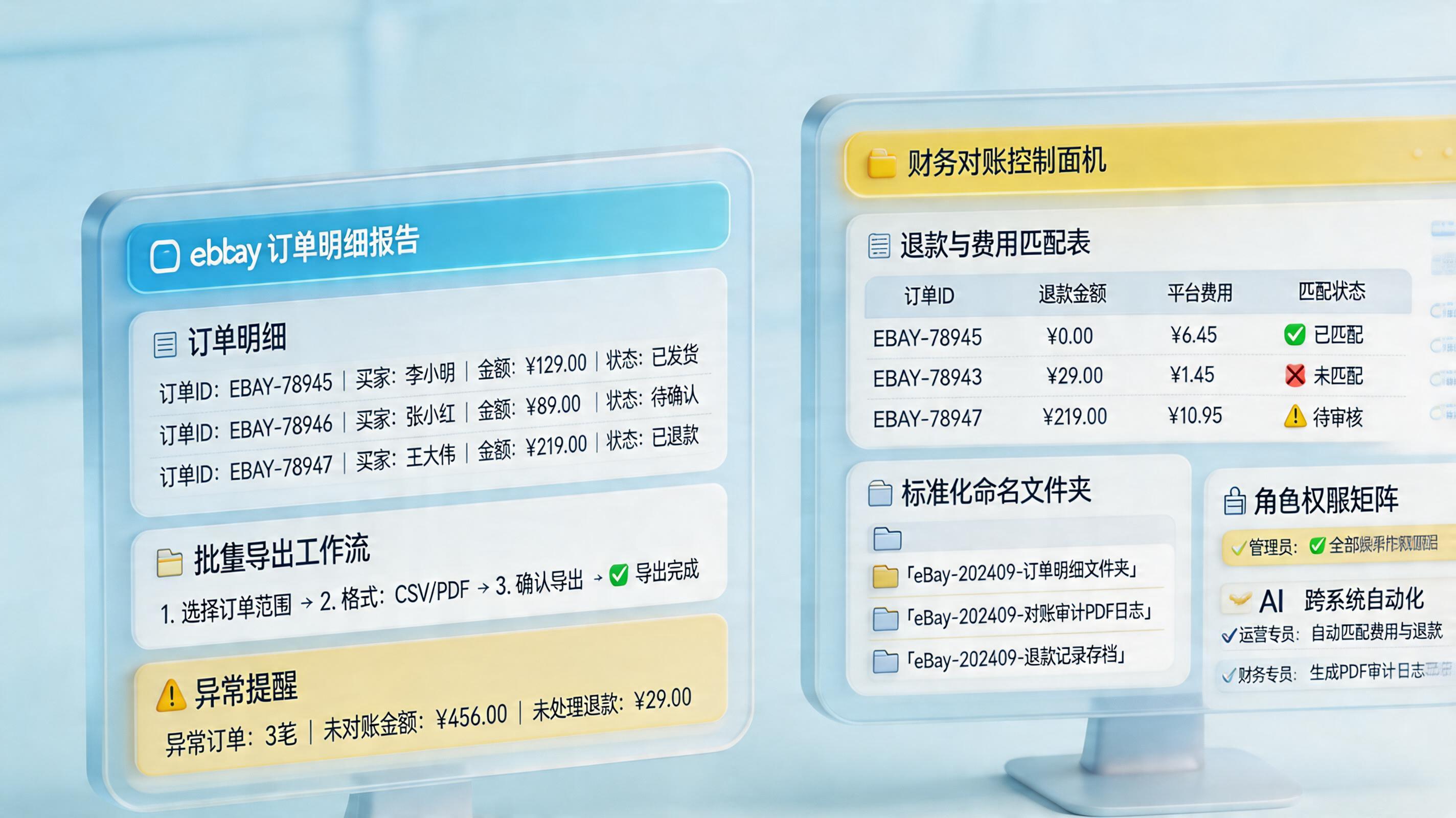 eBay订单明细报告怎么批量自动下载方便财务对账？对账归档方案_主图