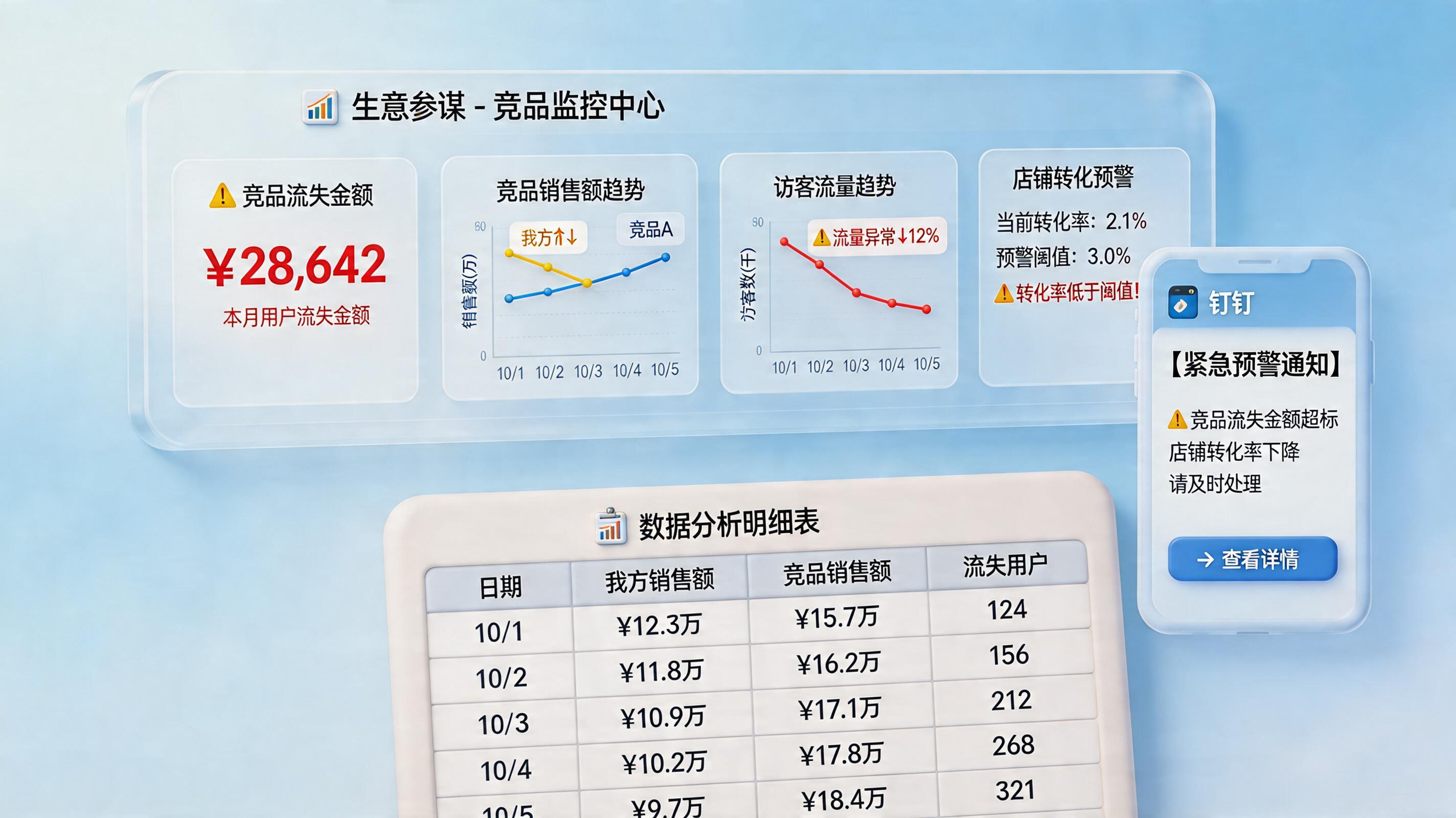 淘系生意参谋的竞品流失金额怎么钉钉消息提醒？监控闭环方案_主图
