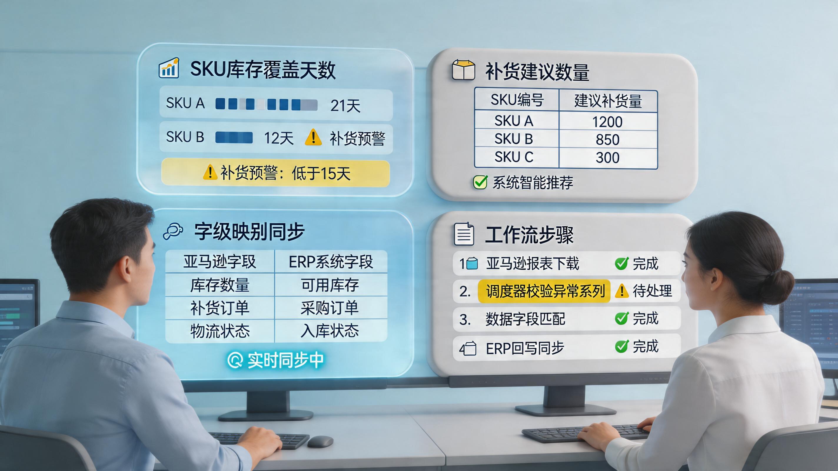 亚马逊补货建议报表如何自动下载并同步ERP？实施路径_主图