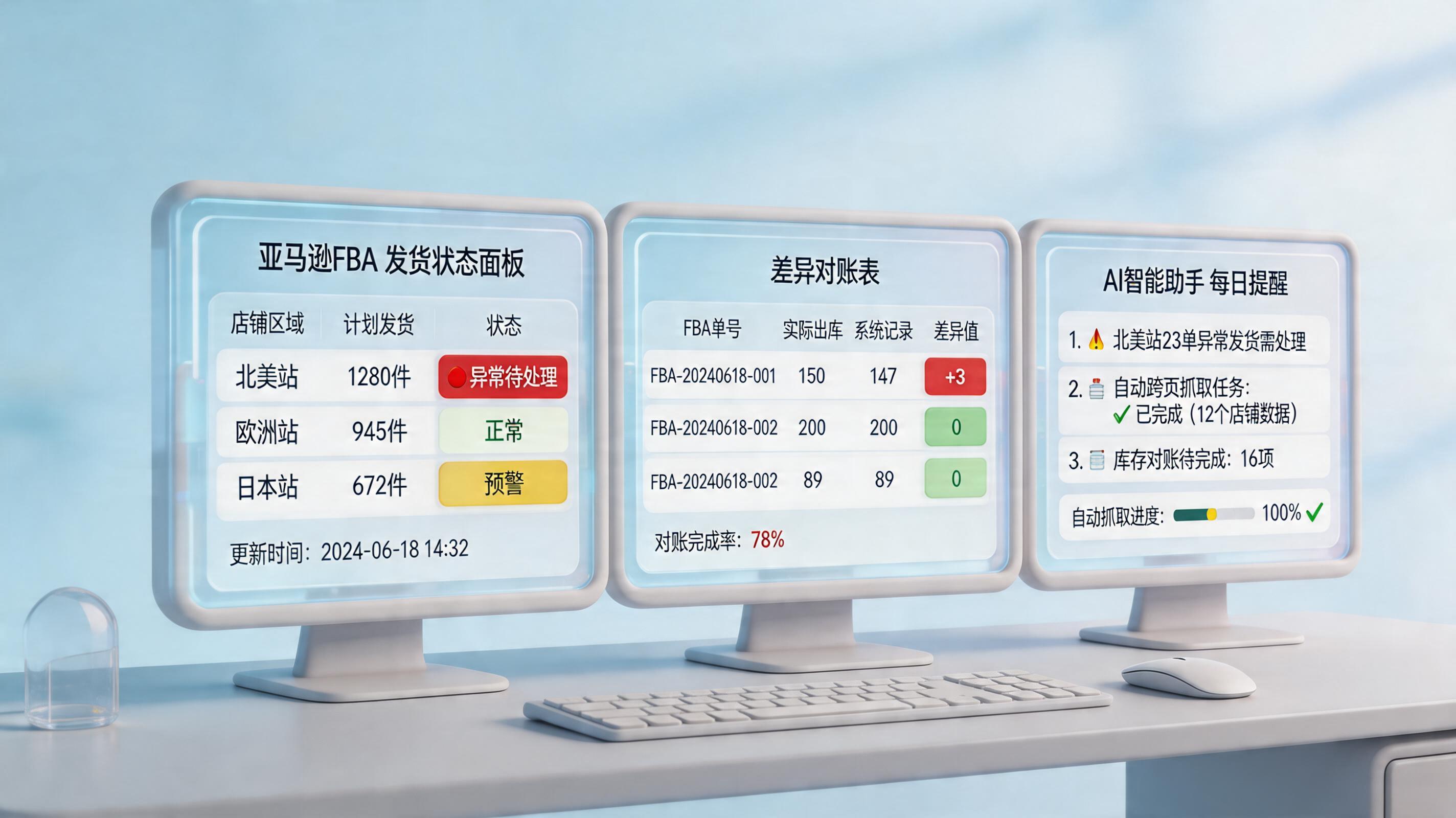 FBA货件状态及货件差异清单怎么一键抓取汇总？卖家少手工对账_主图