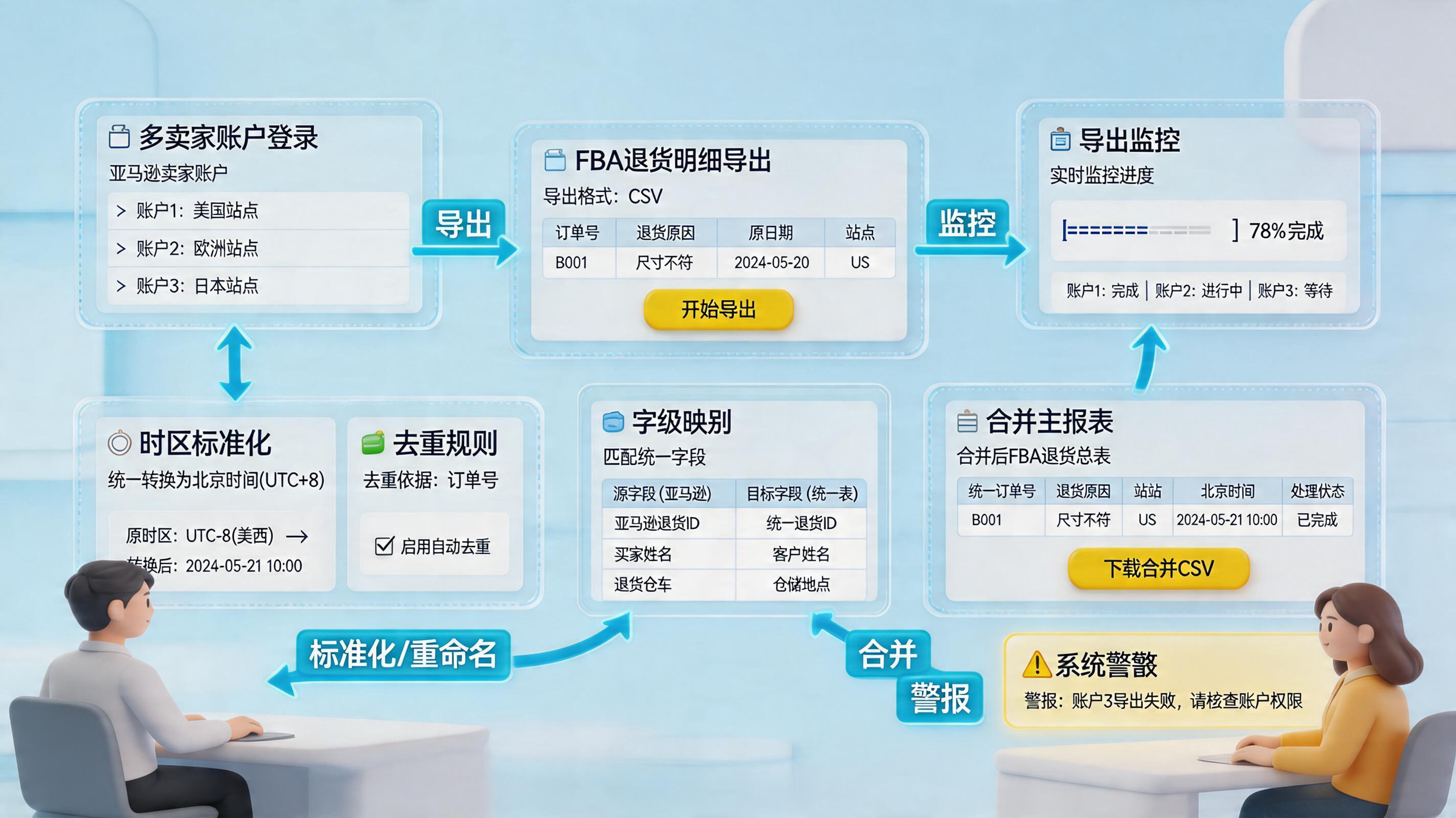 亚马逊物流退货详情如何自动下载并合并多店铺文件？自动化实操_主图