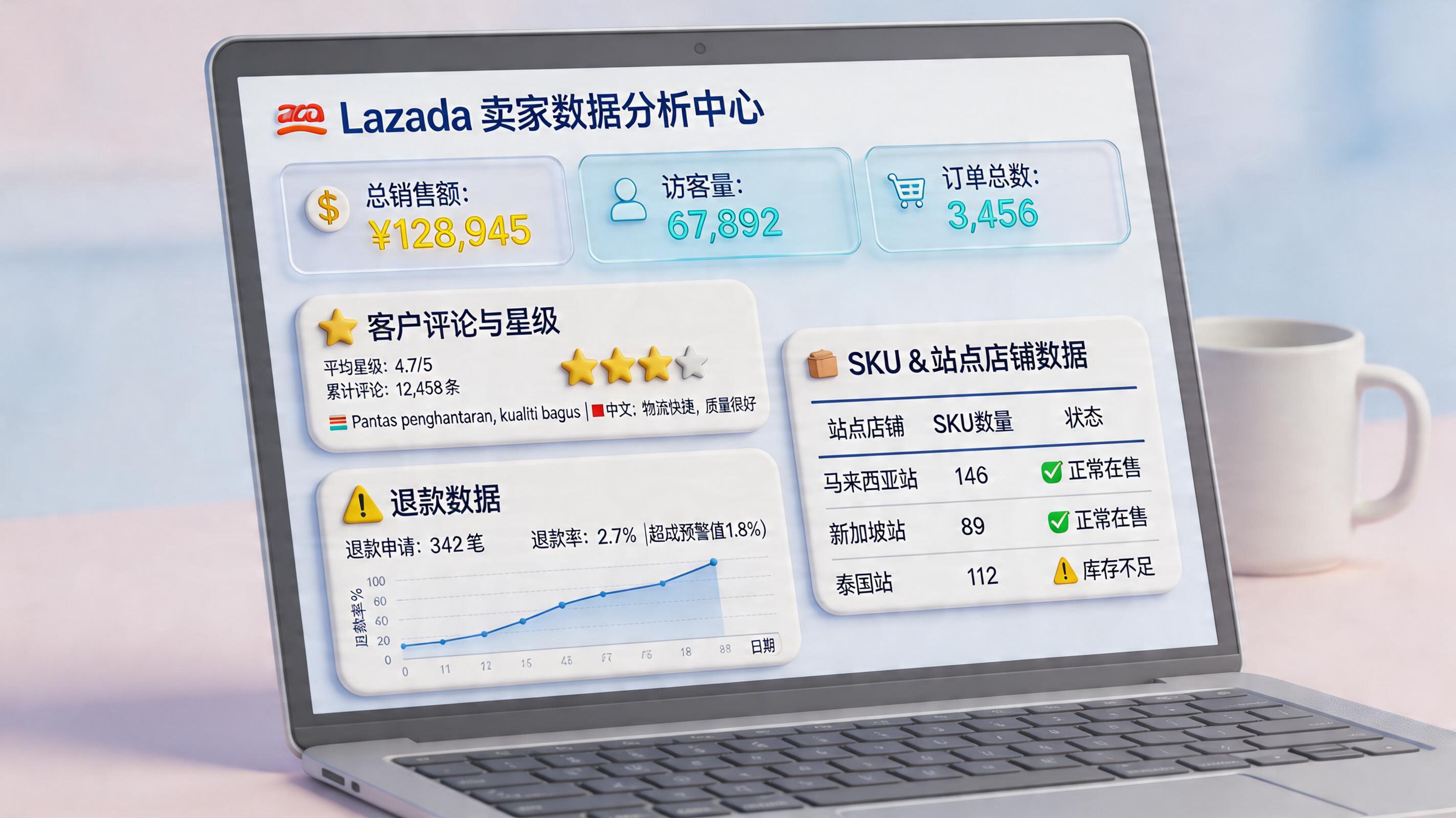 Lazada顾客评价和退款率怎么自动统计成表格？自动汇总逻辑_主图