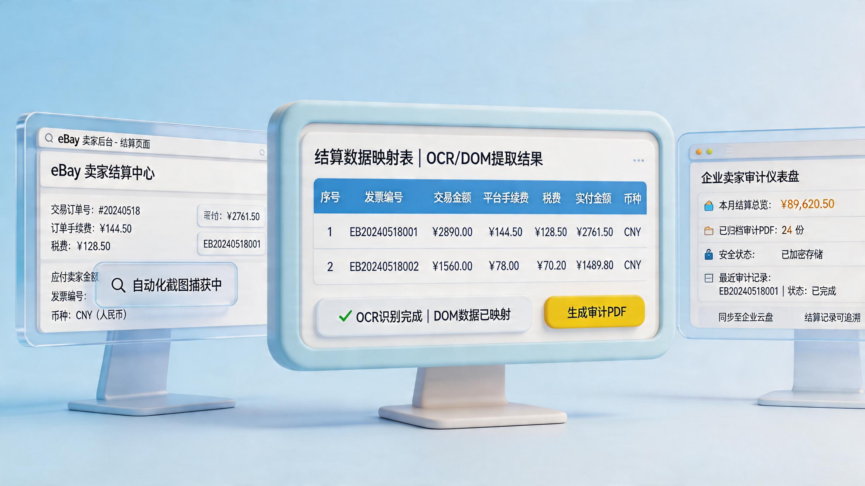 eBay所有结算页面标准计算和发票数据怎么自动抓取截图？归档方案_主图