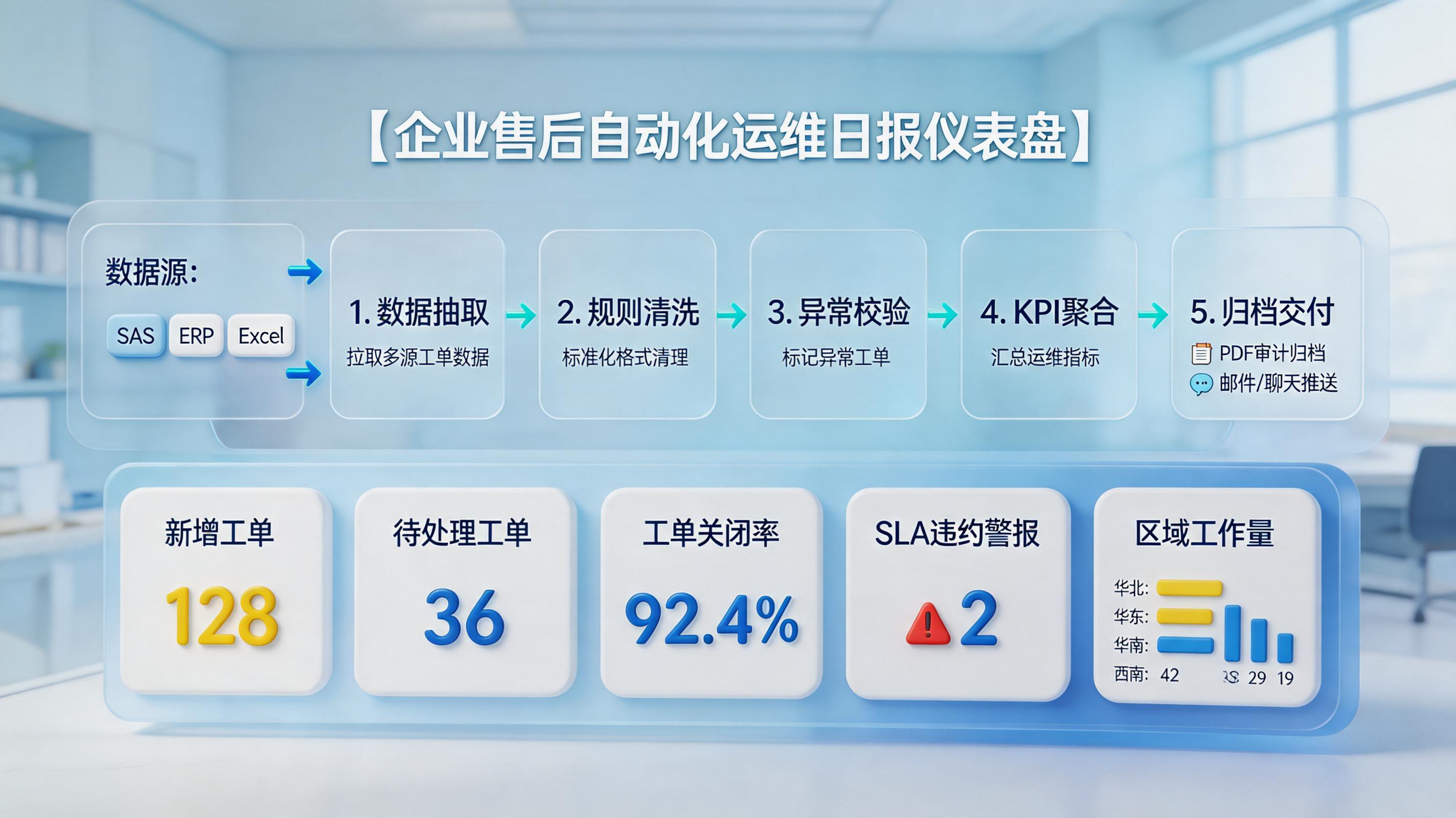 SAS维修单日报统计自动化实现方法，日报闭环搭建思路_主图