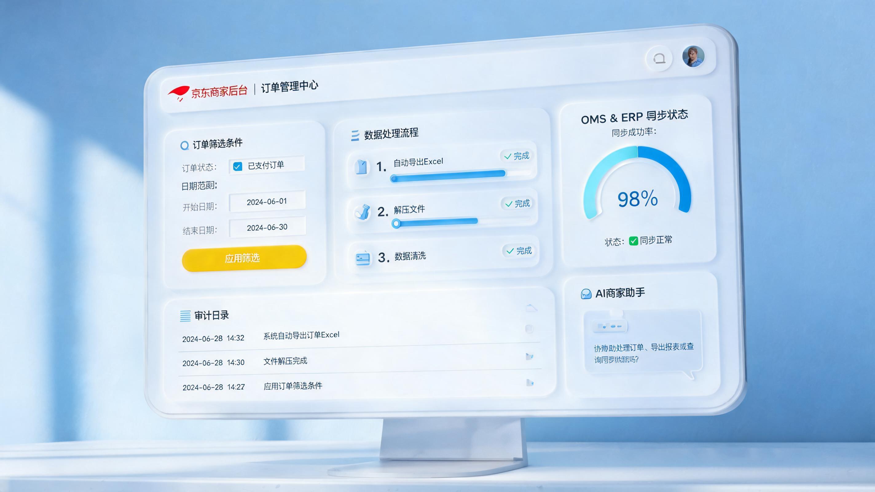 京东订单明细怎么自动导出到excel｜人工下载与自动汇总_主图