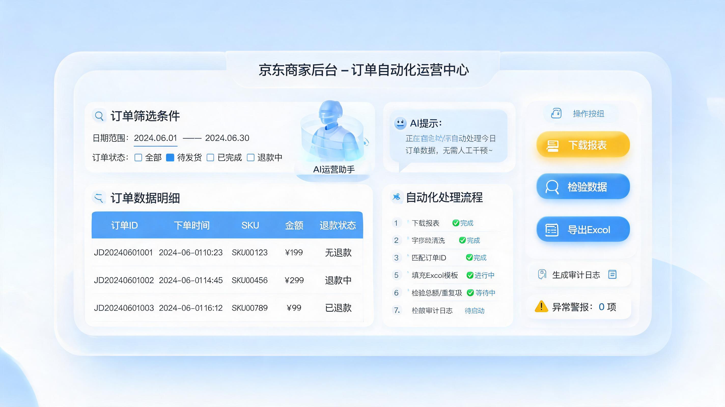 京东后台订单明细自动化采集与excel录入方案，减少人工录表_主图
