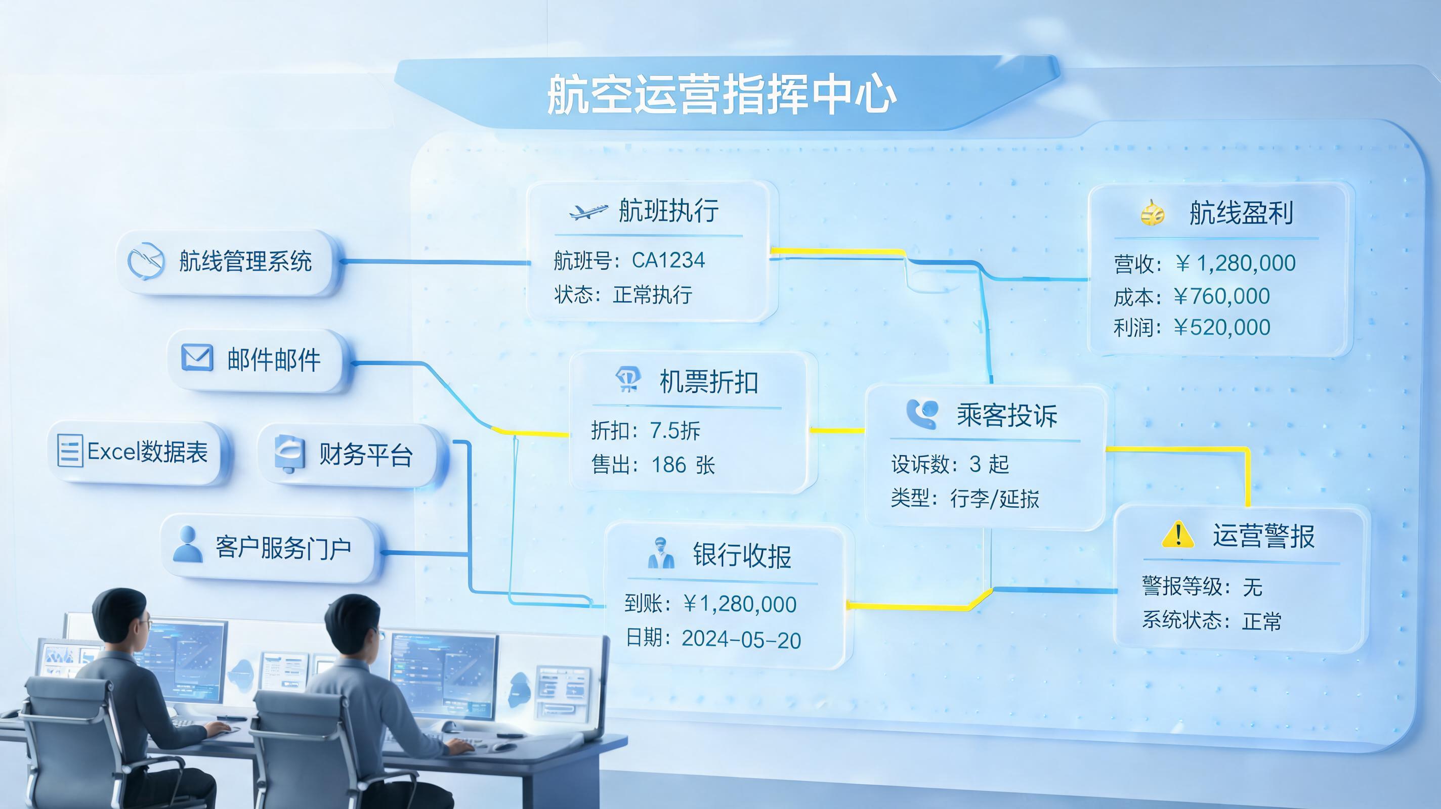航班业务数据自动化采集与关联分析方案｜日报闭环与经营预警_主图