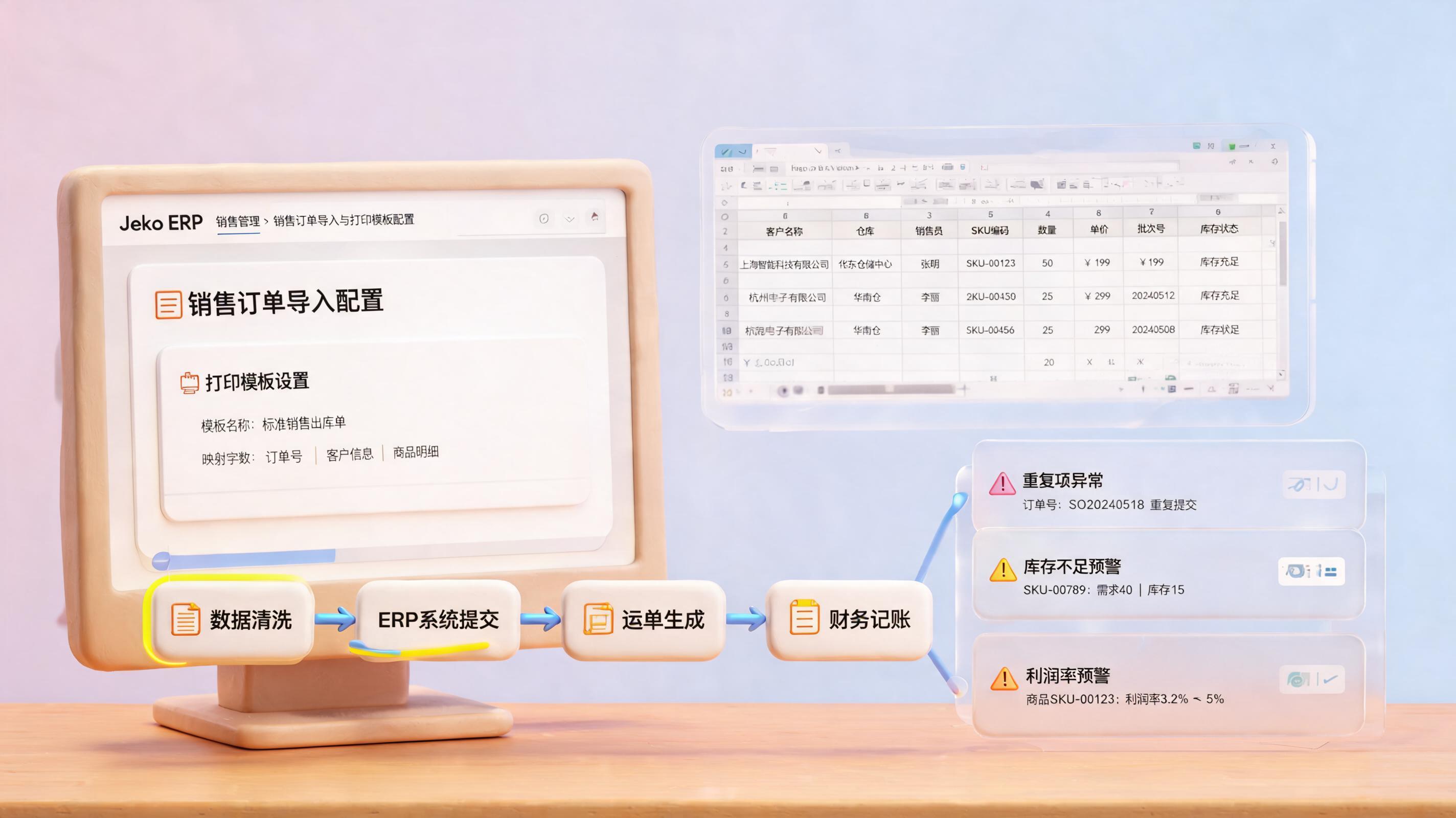 捷科ERP订单导入打单模板自动化处理完整教程｜流程设计_主图