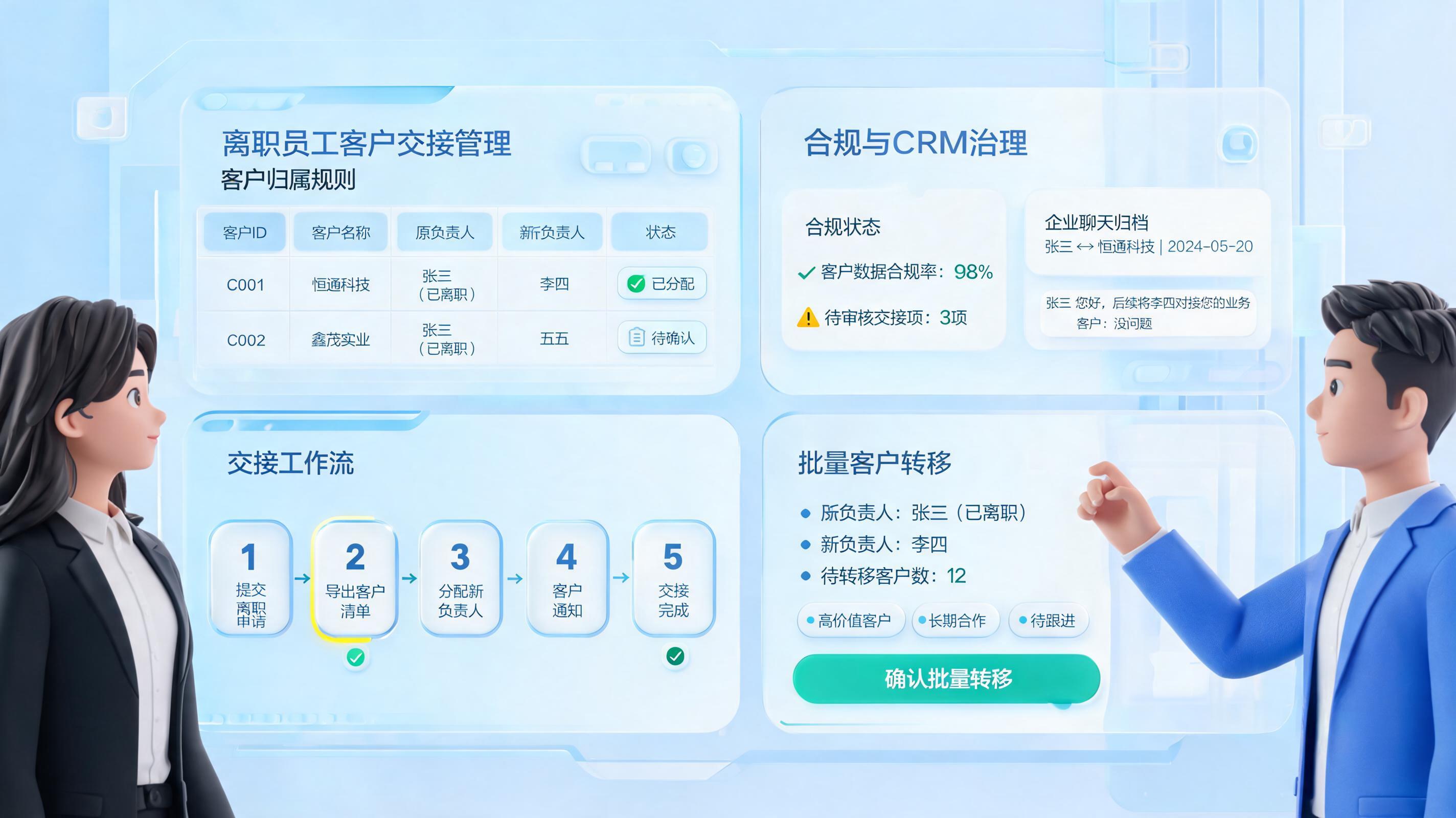 离职员工客户批量分配方案，稳交接强留存