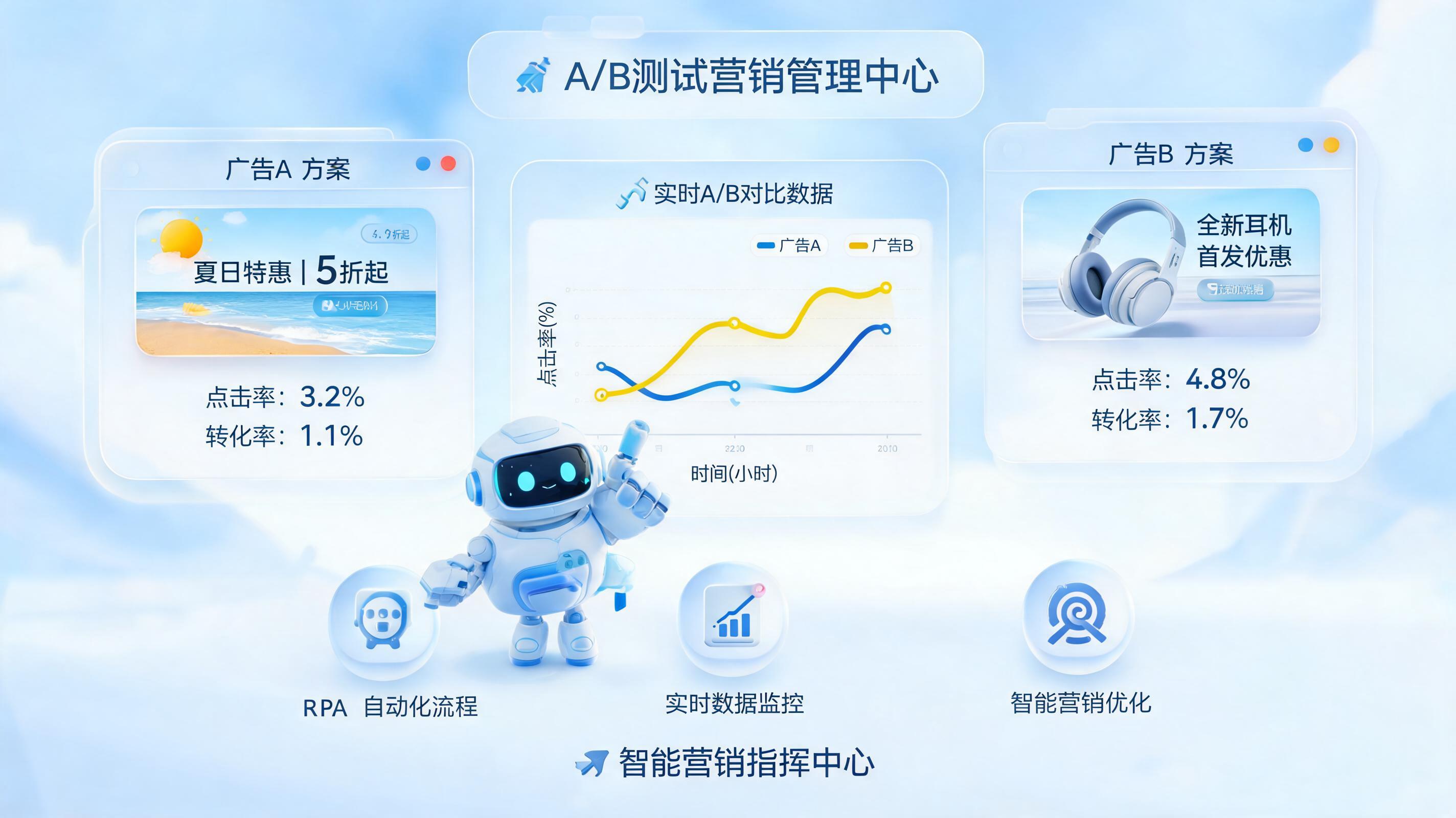 A/B测试自动化怎么做？实在Agent创建多版本广告与监控数据的全流程解析