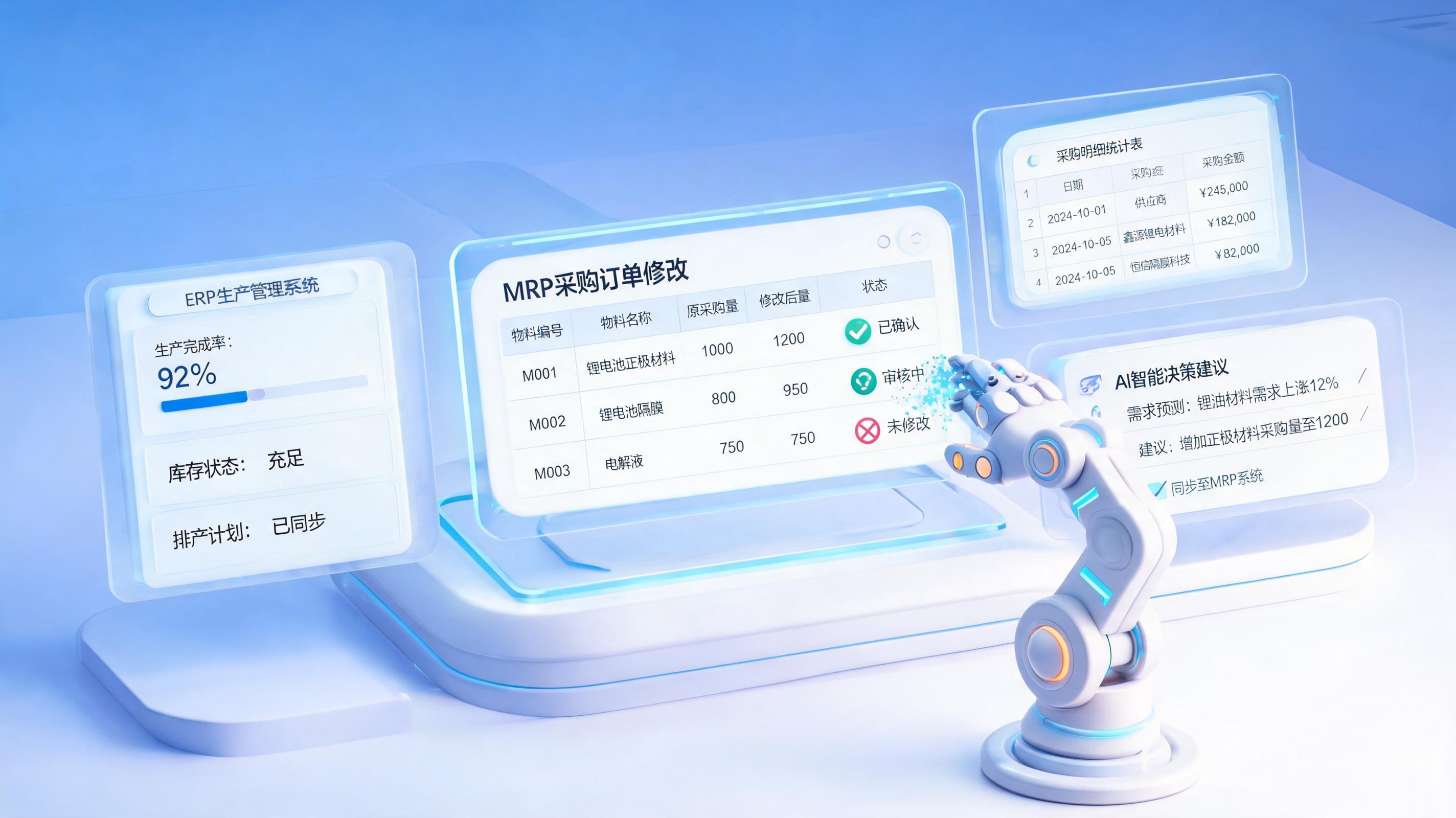 锂电工厂 MRP 请购单批量修改自动化智能流程