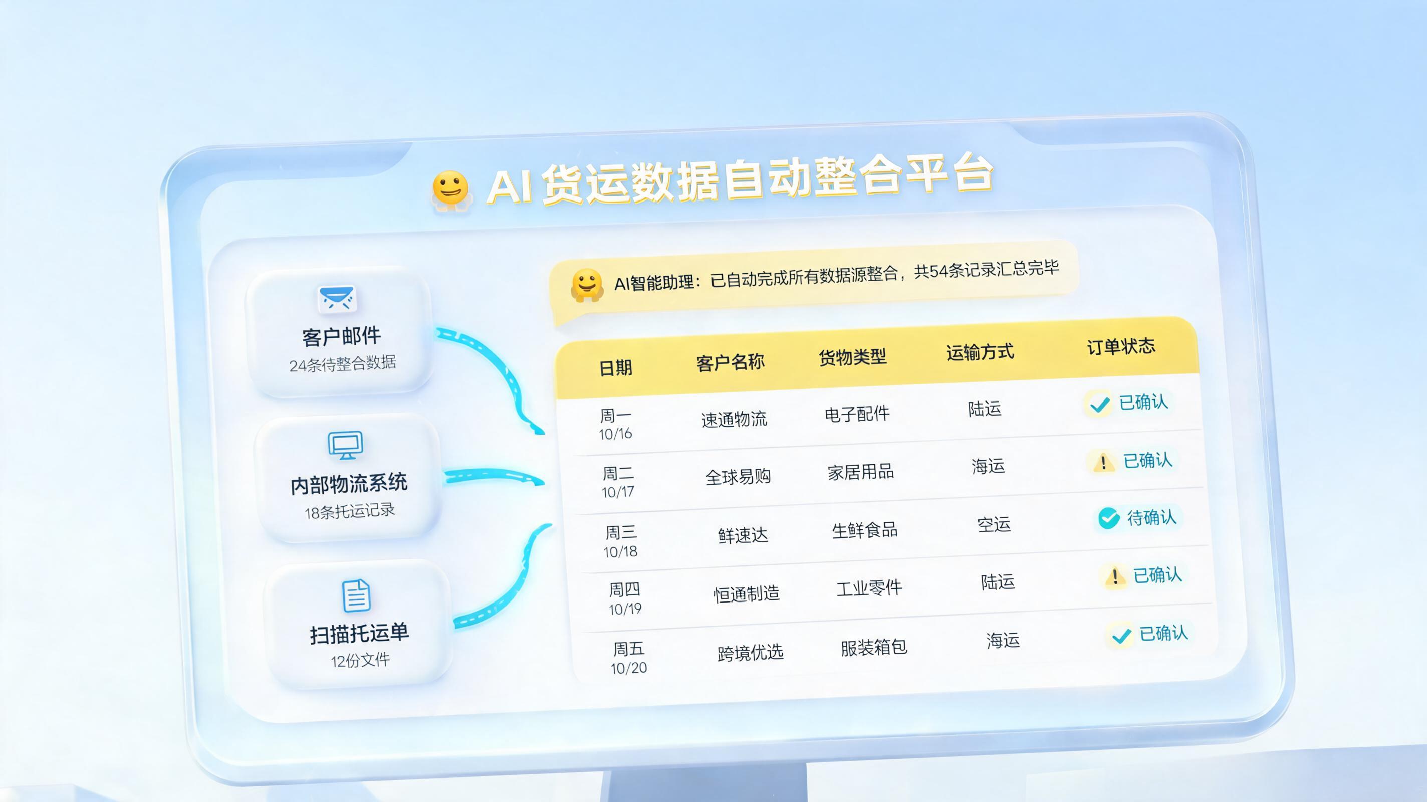 Agent能帮我自动整理每周的订舱数据汇总表吗？