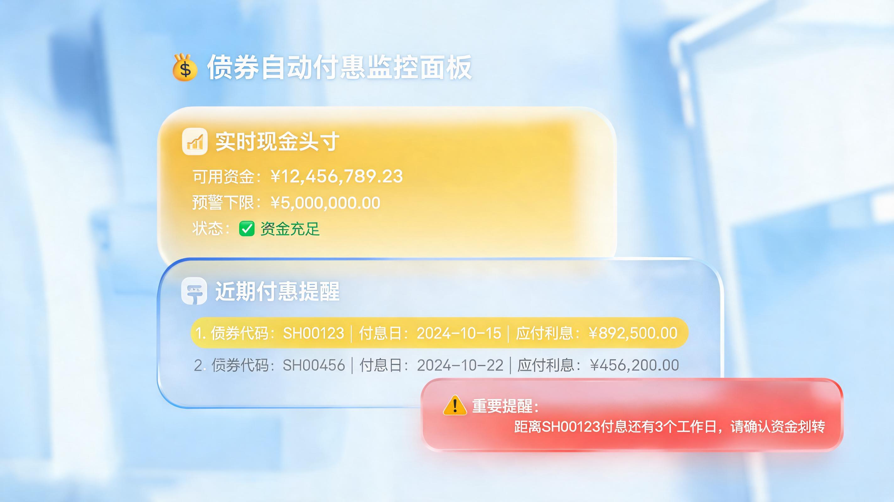 债券付息兑付提醒,如何自动关联资金头寸?