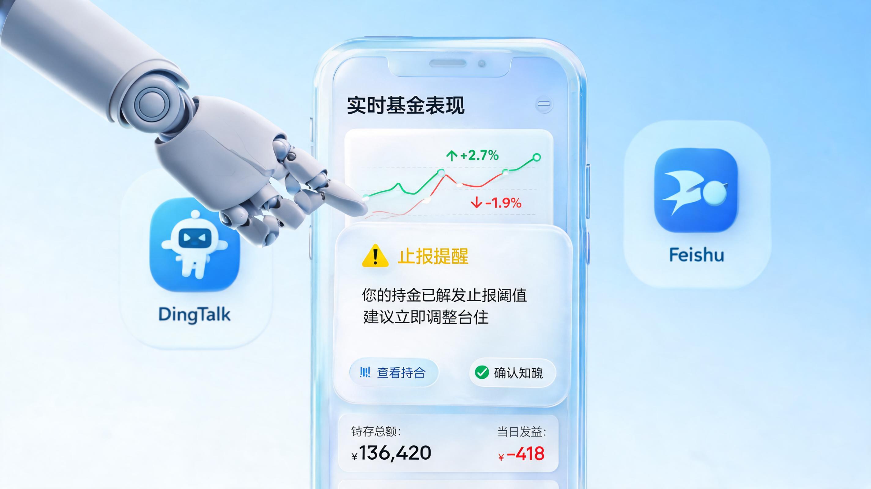 基金定投触发止盈止损点，能否自动联动钉钉/飞书通知并提供操作建议？