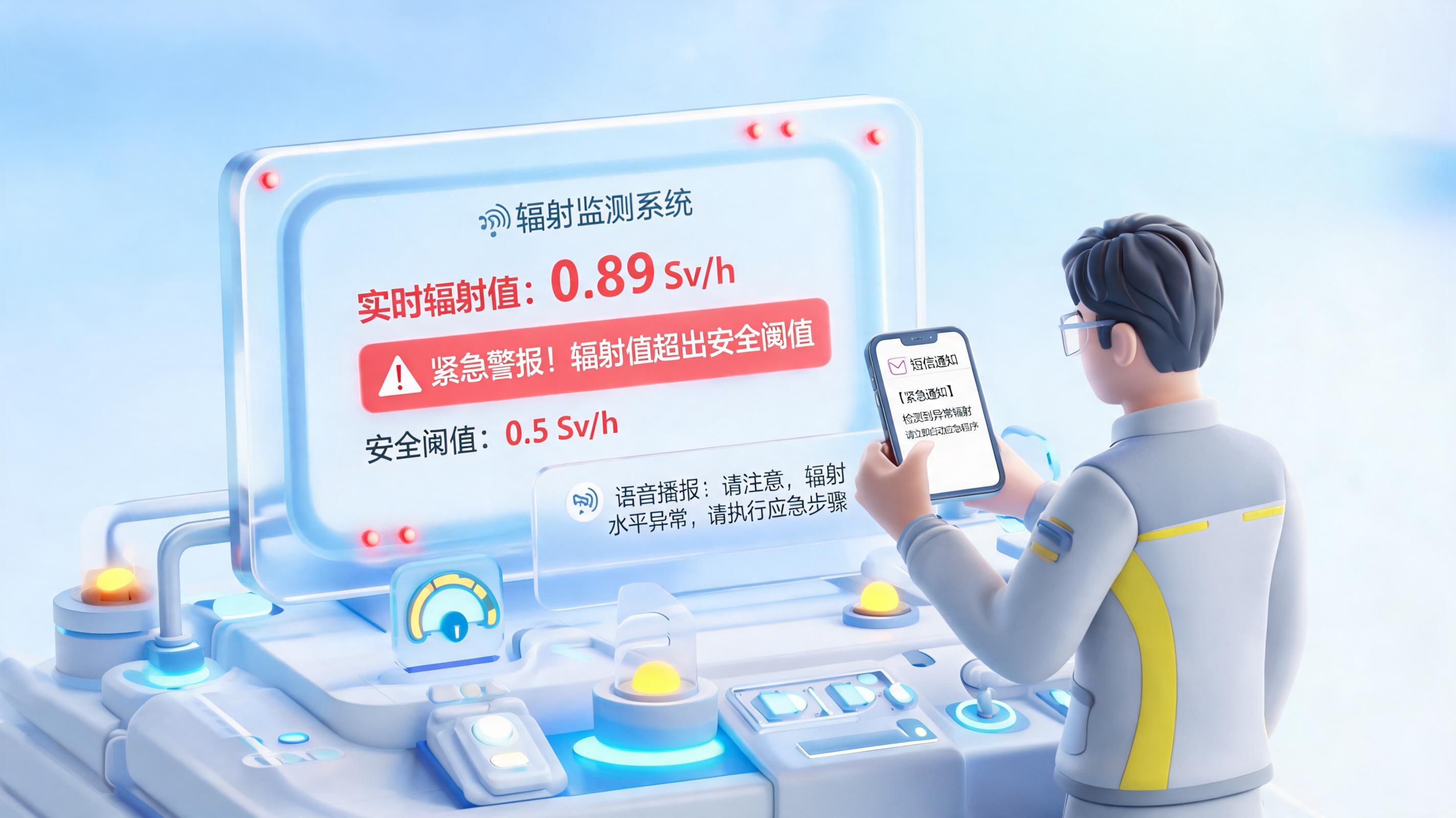 辐射监测数据超标时,系统能否主动报警并通知应急小组?