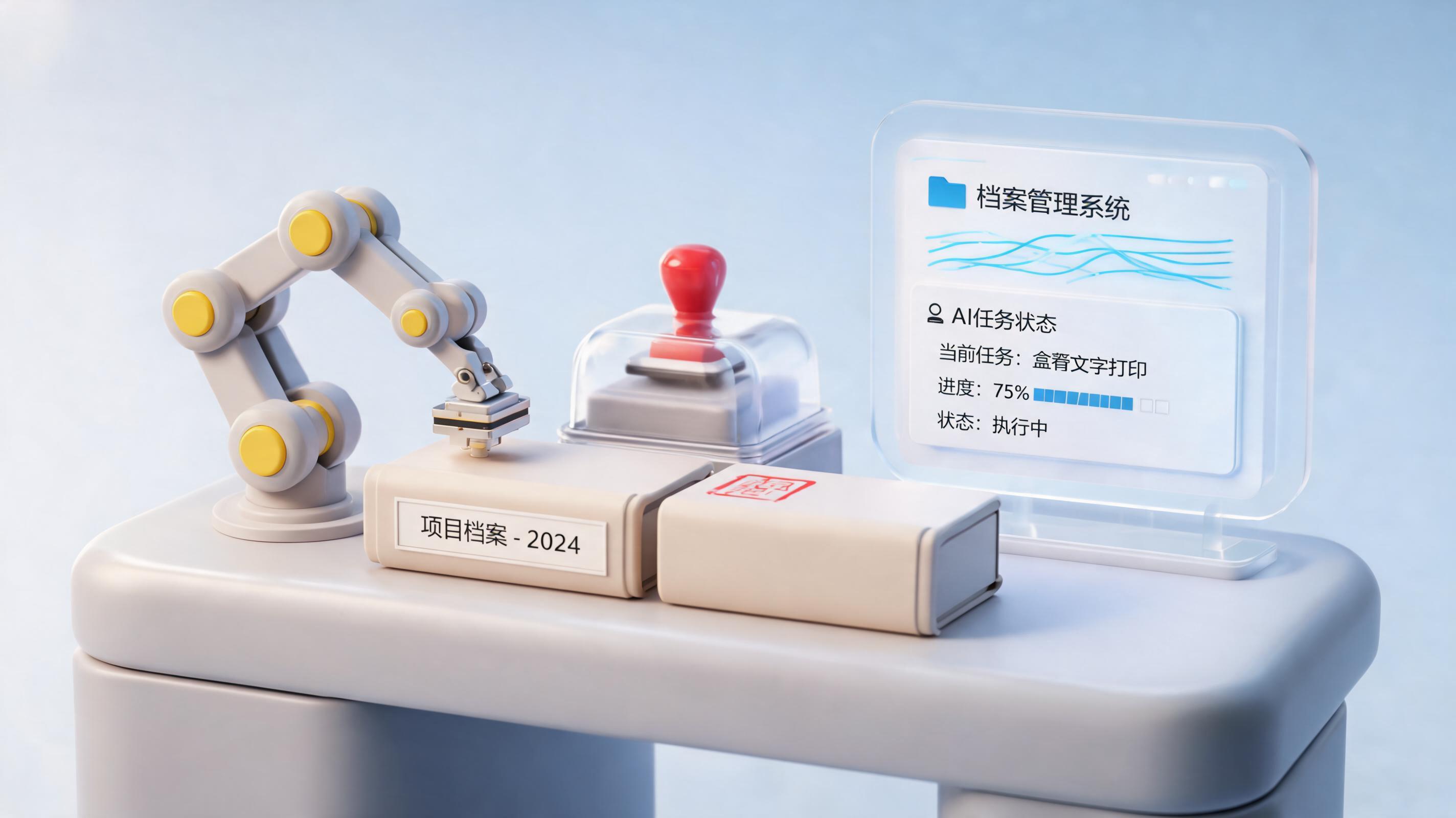 档案盒脊背打印、归档章盖印能自动化吗？设备与实在Agent协同完成档案整理_图1