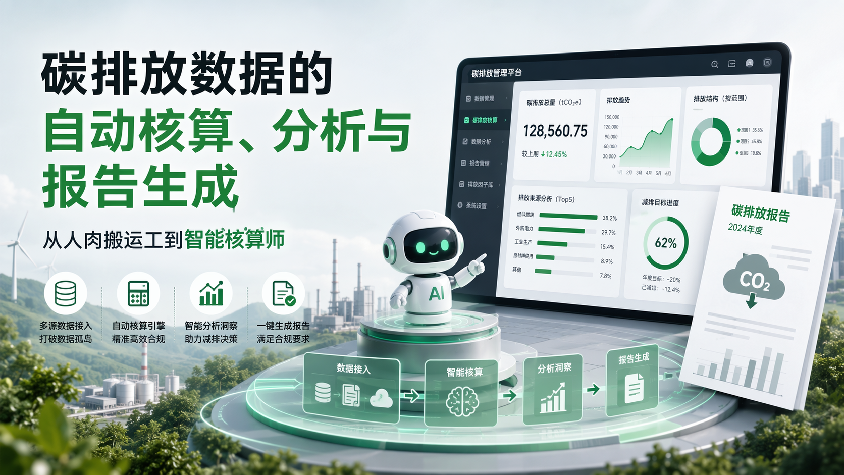 碳排放数据的自动核算、分析与报告生成