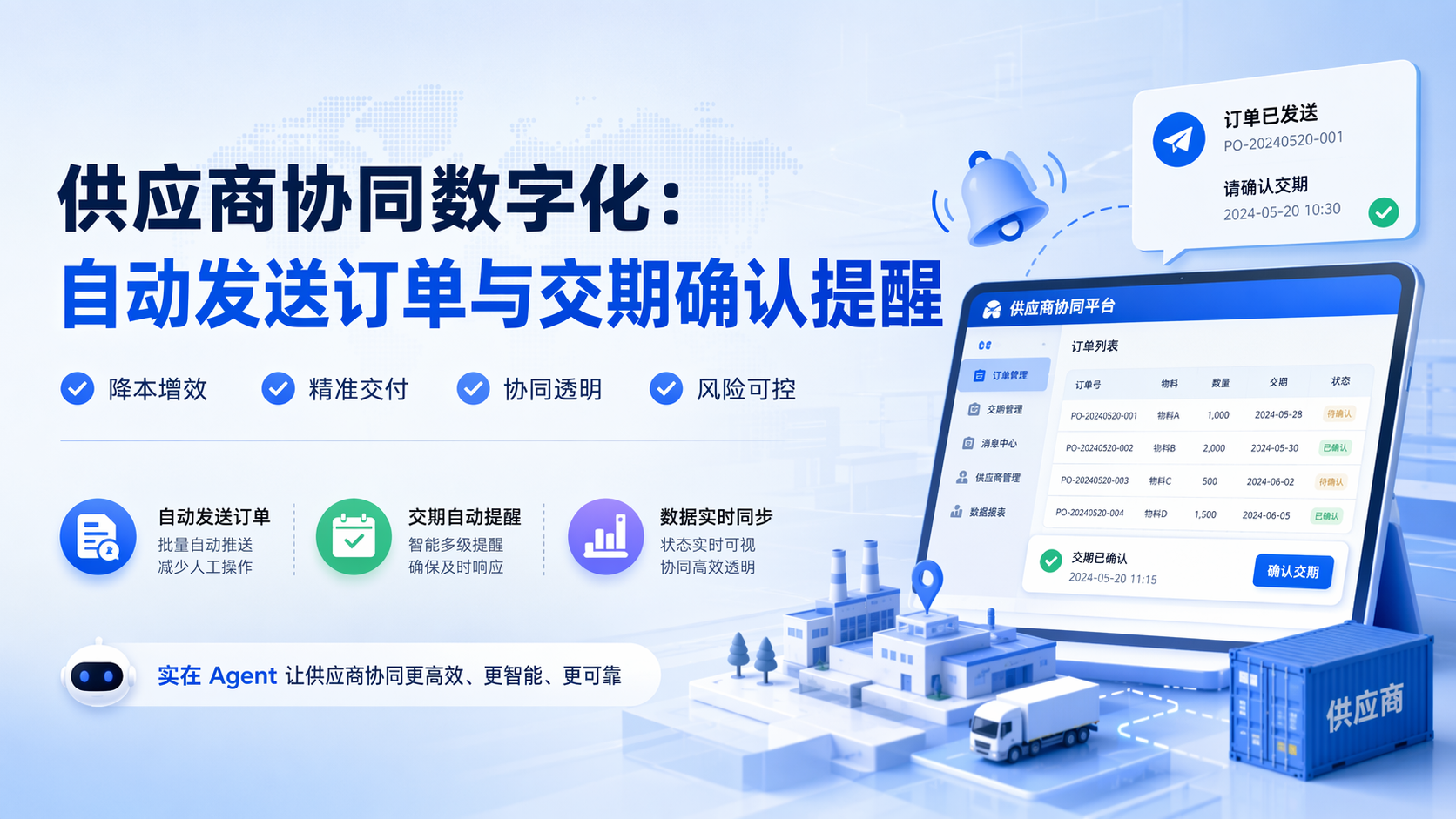 供应商协同数字化:自动发送订单与交期确认提醒