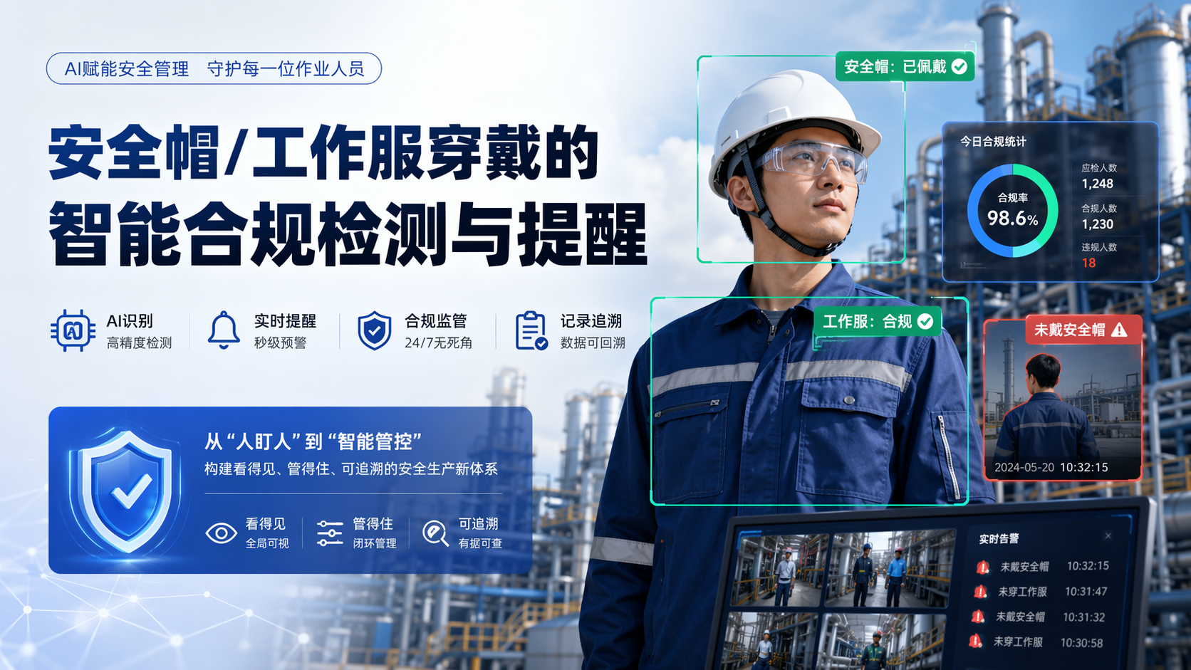 安全帽/工作服穿戴的智能合规检测与提醒
