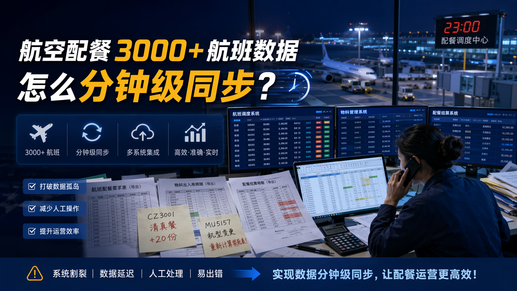 航空配餐3000+航班数据怎么分钟级同步？