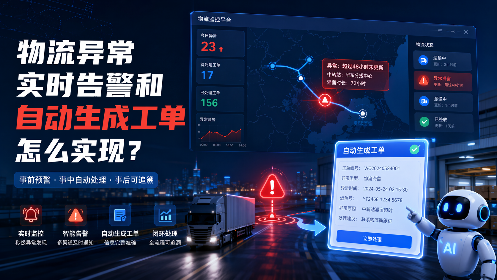 物流异常实时告警和自动生成工单怎么实现？