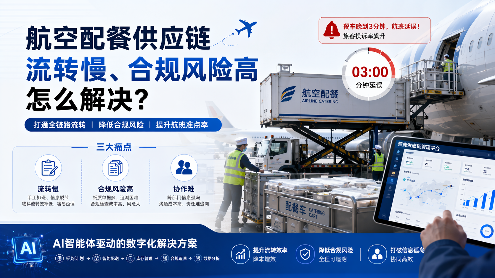 航空配餐供应链流转慢、合规风险高怎么解决？
