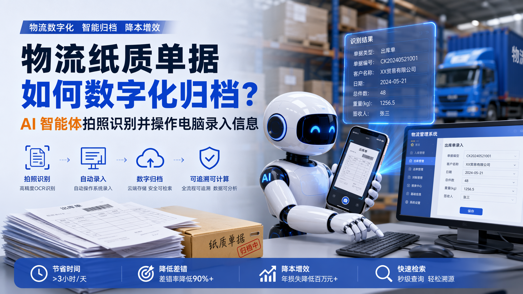 物流纸质单据如何数字化归档？AI 智能体拍照识别并操作电脑录入信息