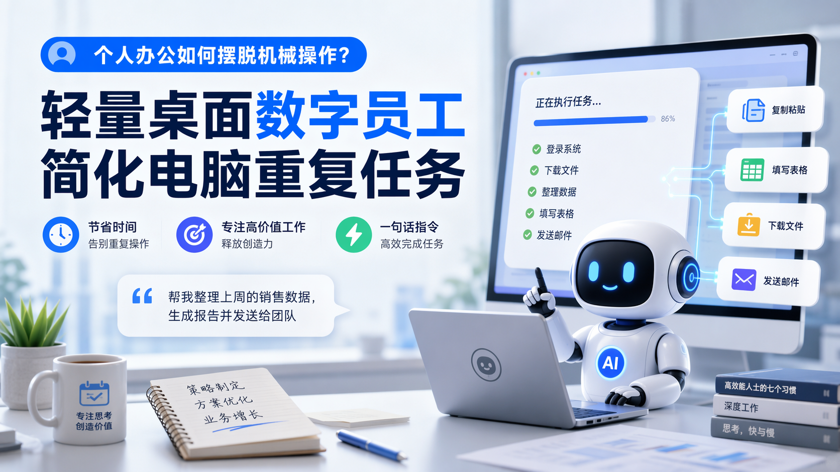 个人办公如何摆脱机械操作？轻量桌面数字员工简化电脑重复任务