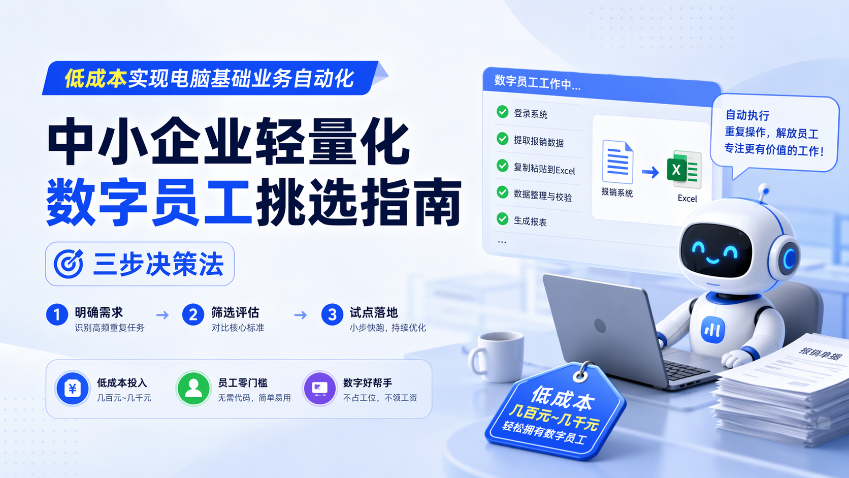 中小企业轻量化数字员工挑选指南：低成本实现电脑基础业务自动化的三步决策法
