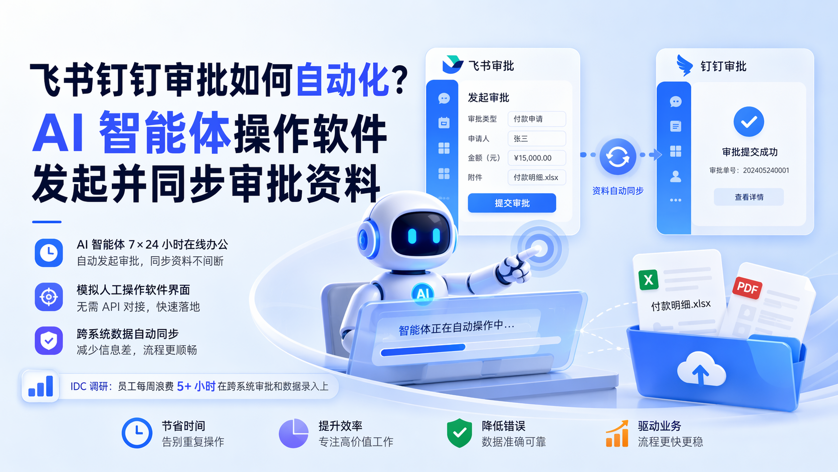 飞书钉钉审批如何自动化？AI 智能体操作软件发起并同步审批资料