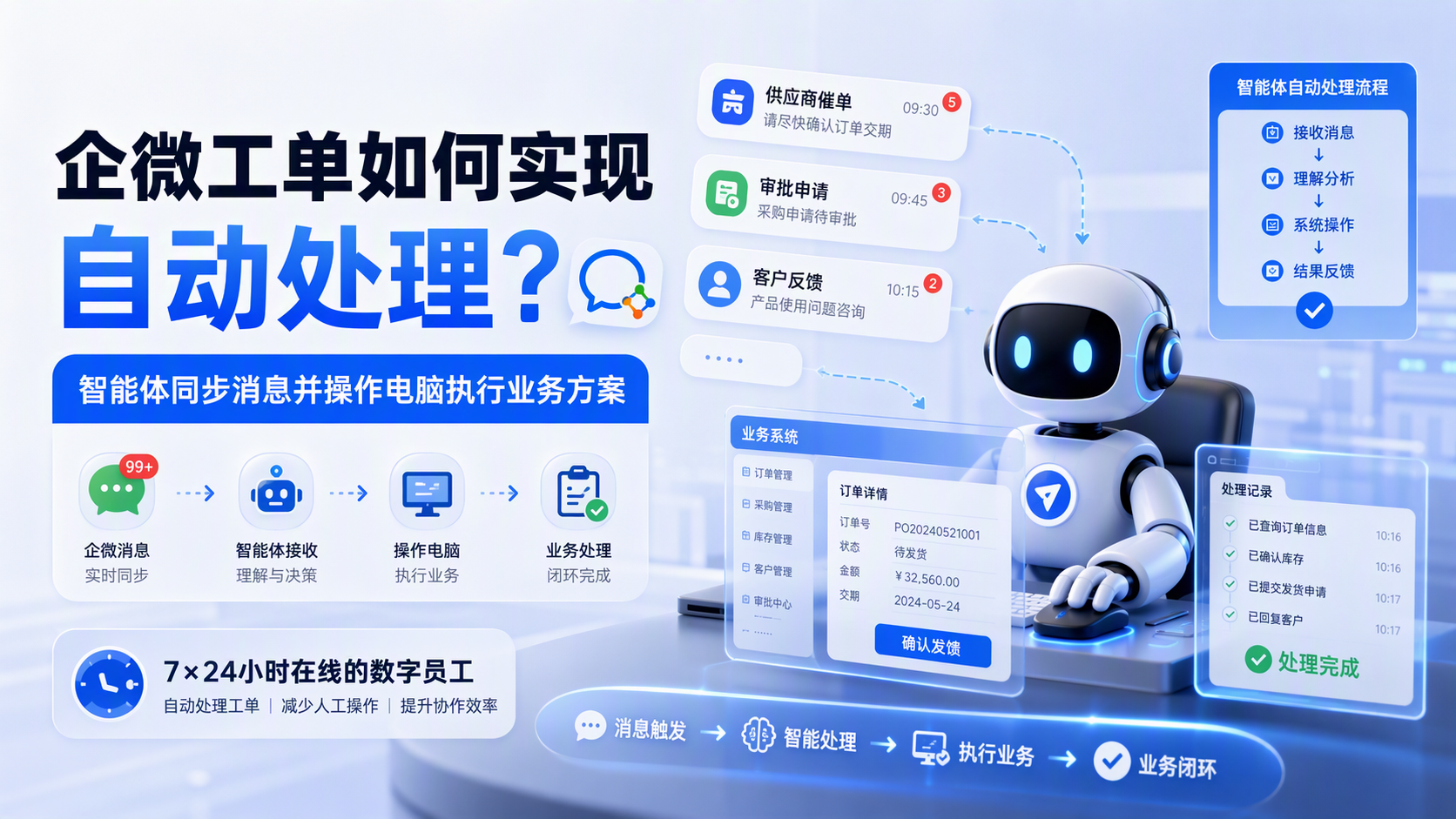企微工单如何实现自动处理？智能体同步消息并操作电脑执行业务方案