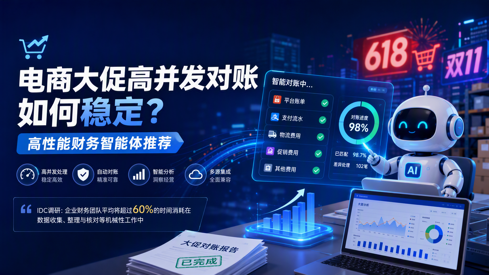 电商大促高并发对账如何稳定?高性能财务智能体推荐