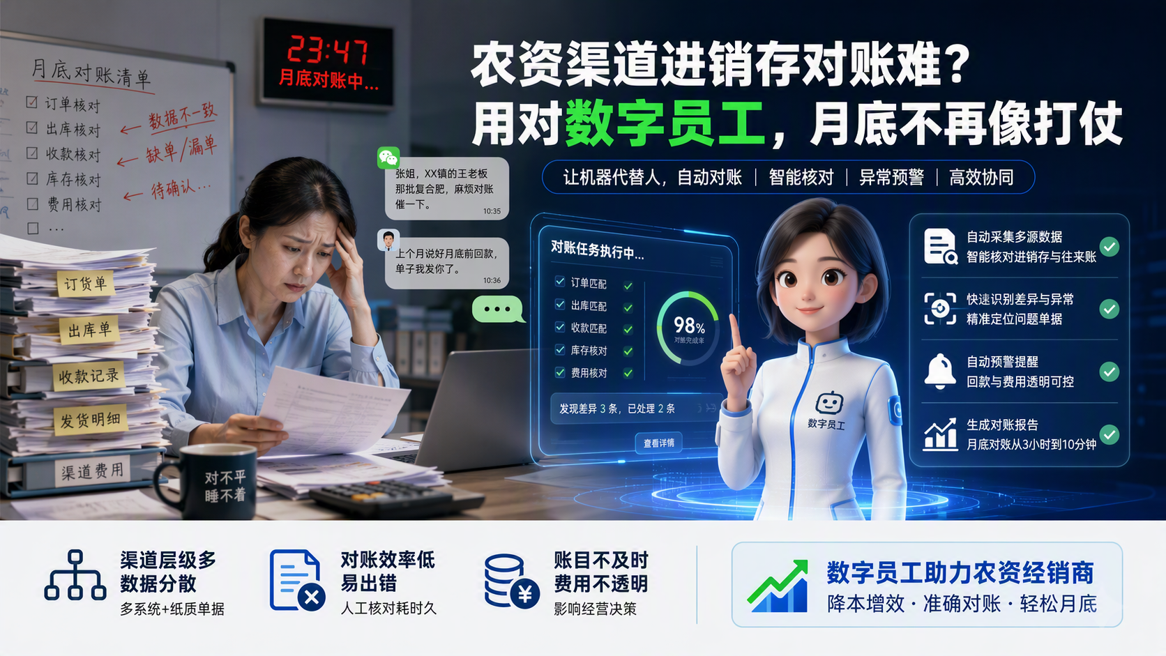 农资渠道进销存对账难?用对数字员工,月底不再像打仗