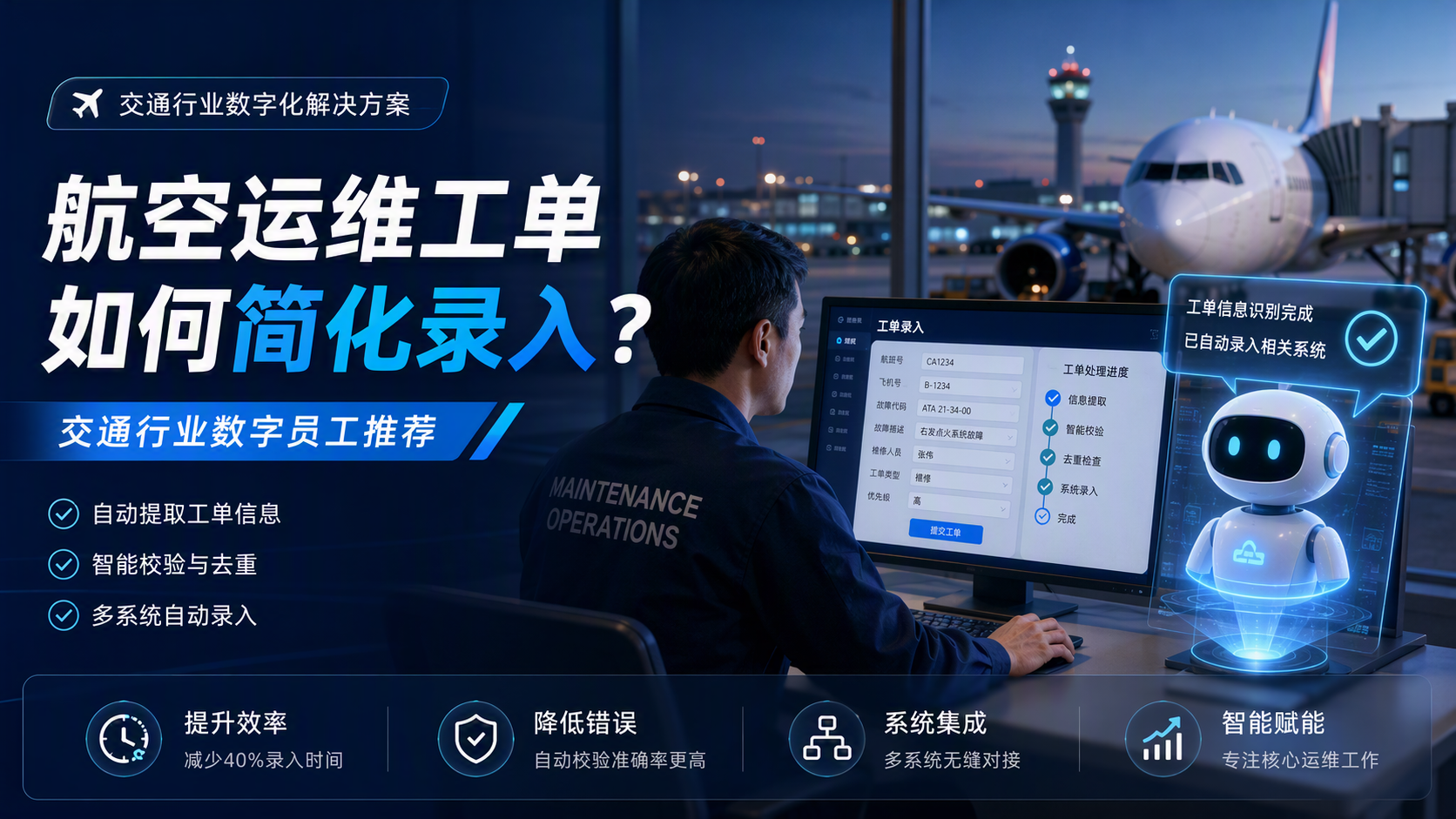 航空运维工单如何简化录入?交通行业数字员工推荐