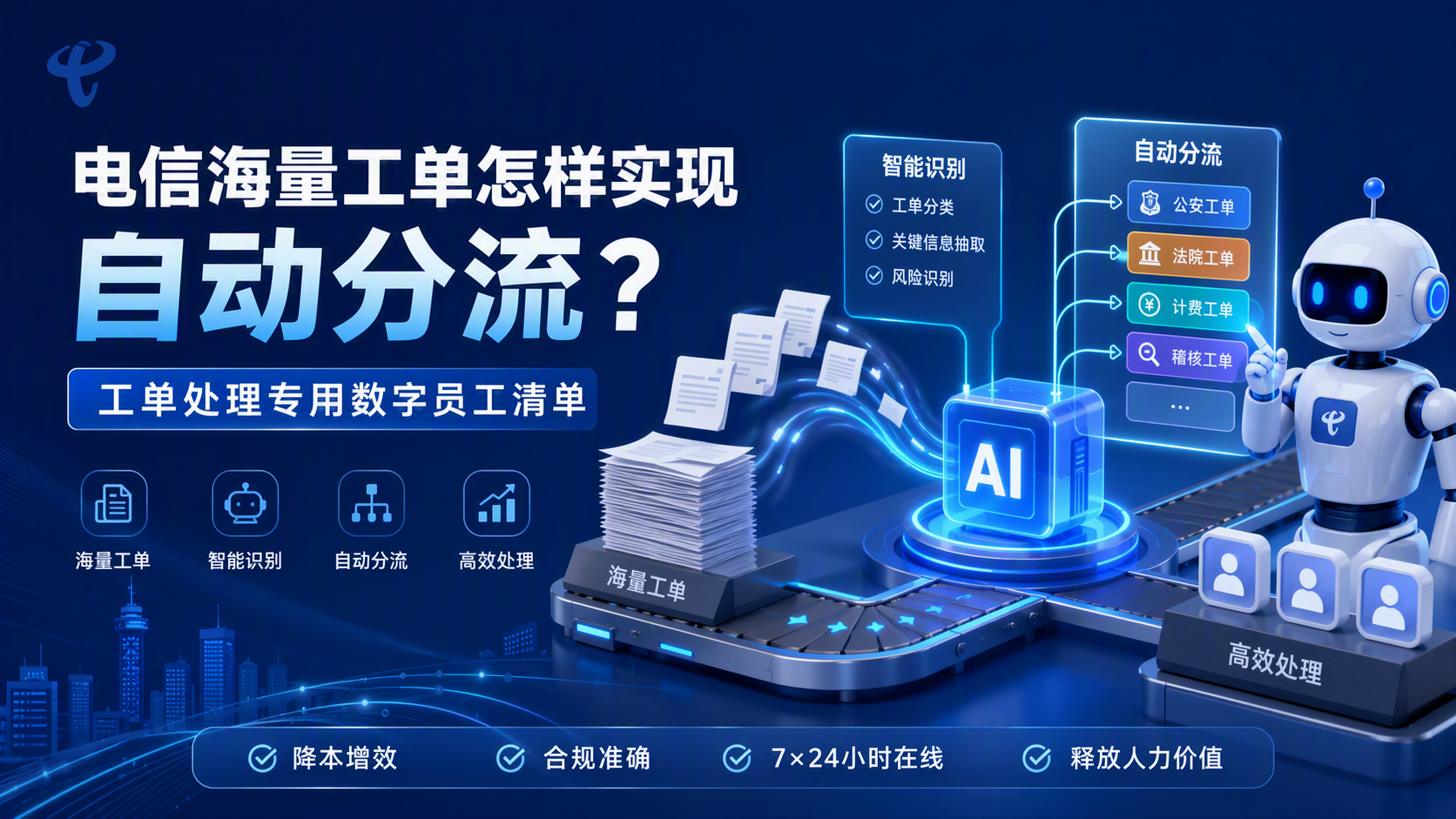 电信海量工单怎样实现自动分流？工单处理专用数字员工清单