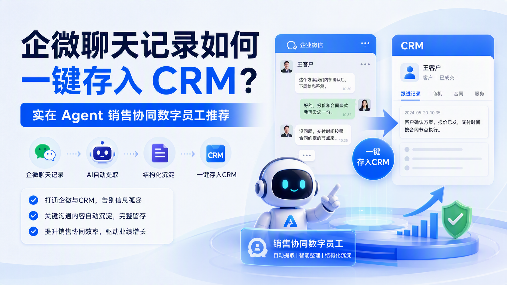 企微聊天记录如何一键存入 CRM？实在 Agent 销售协同数字员工推荐