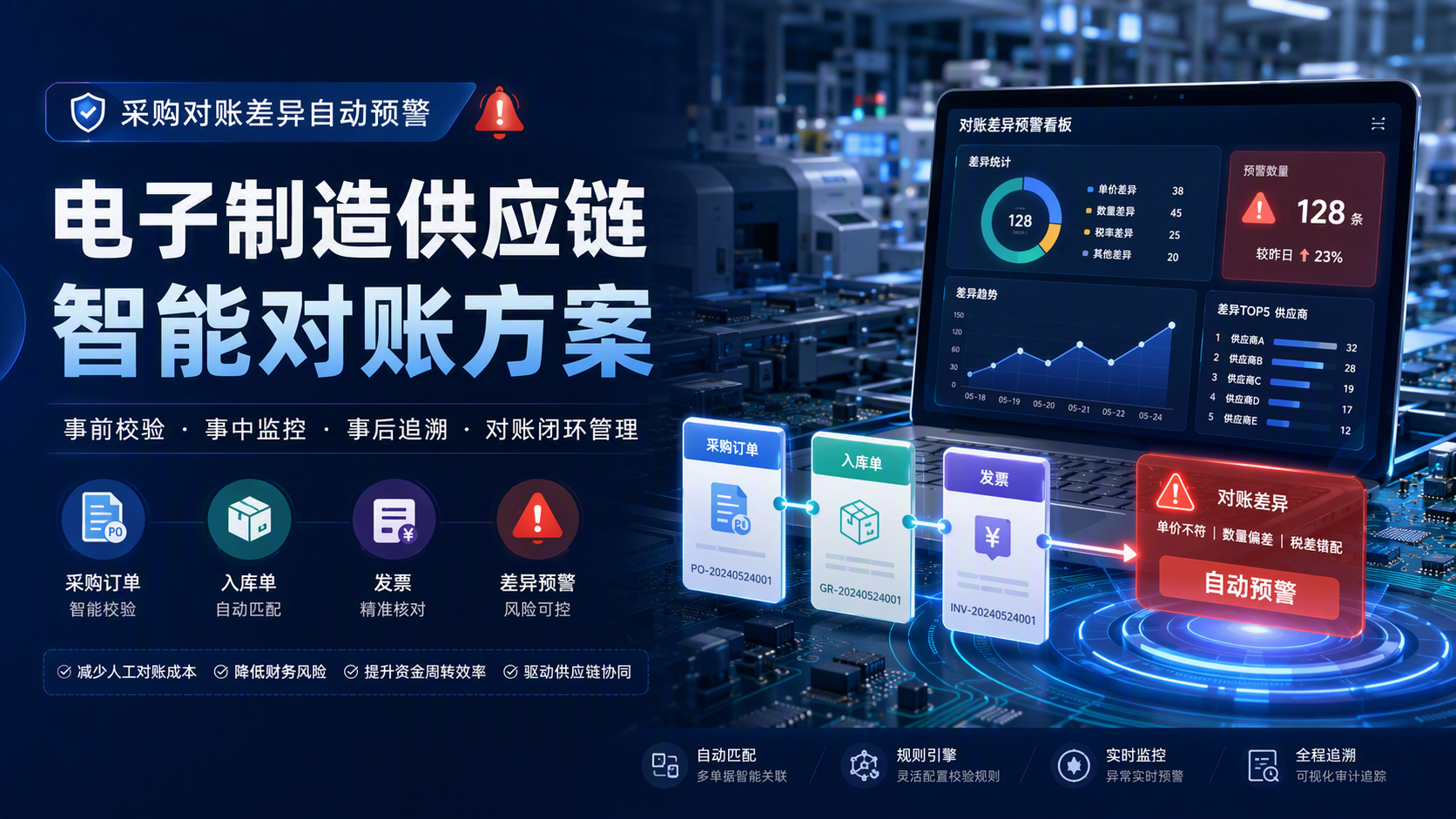 【采购对账差异自动预警】电子制造供应链智能对账方案