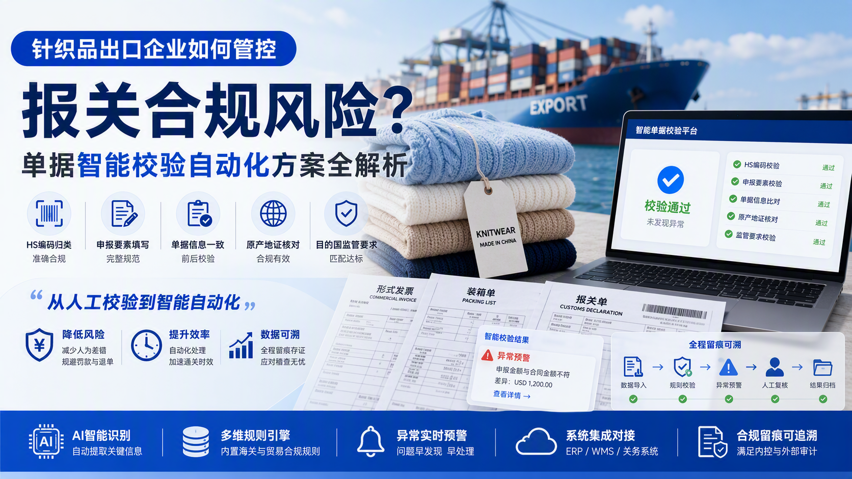 针织品出口企业如何管控报关合规风险?单据智能校验自动化方案全解析
