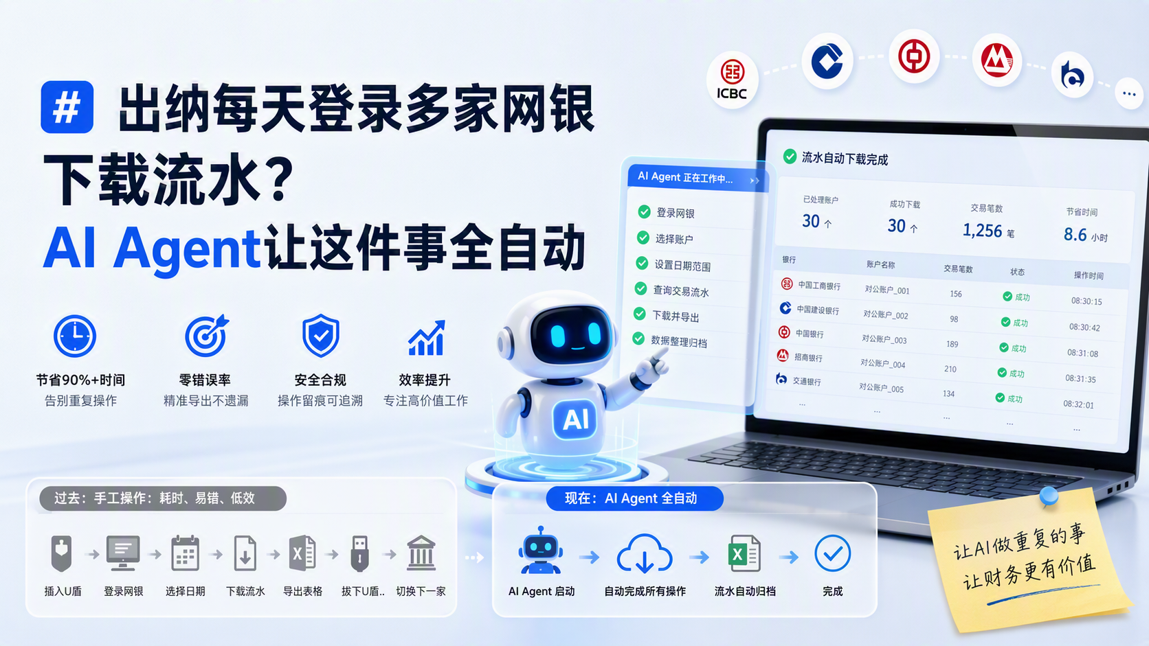 出纳每天登录多家网银下载流水？AI Agent让这件事全自动_图1