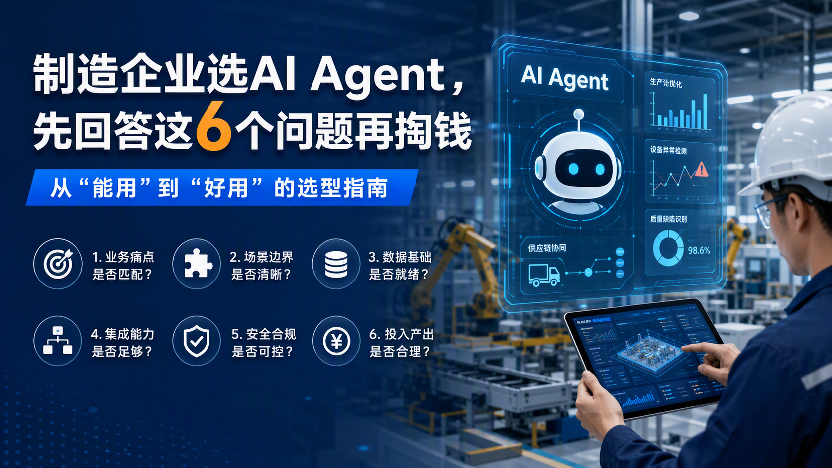 制造企业选AI Agent,先回答这6个问题再掏钱——从“能用”到“好用”的选型指南