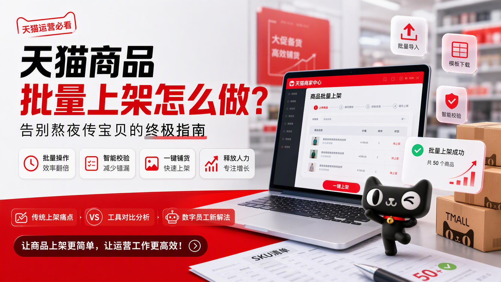 天猫商品批量上架怎么做?告别熬夜传宝贝的终极指南