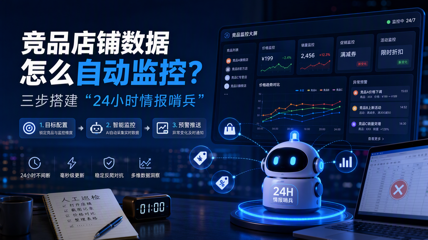 竞品店铺数据怎么自动监控?三步搭建“24小时情报哨兵”