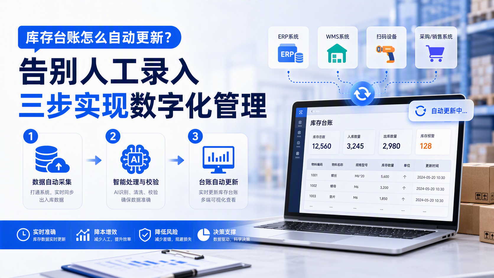 库存台账怎么自动更新?告别人工录入,三步实现数字化管理